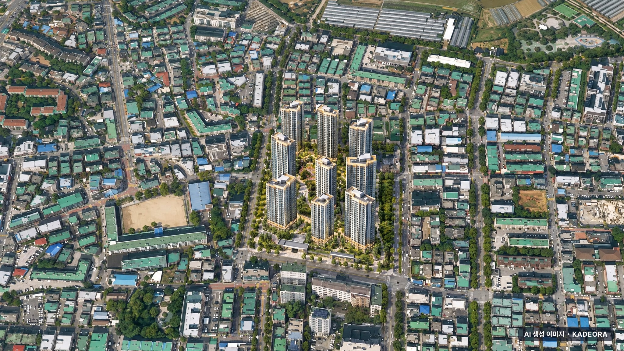 엘리프 원종 단지 전경 AI 상상도(주간 항공) — 경기 부천시 착공 98세대