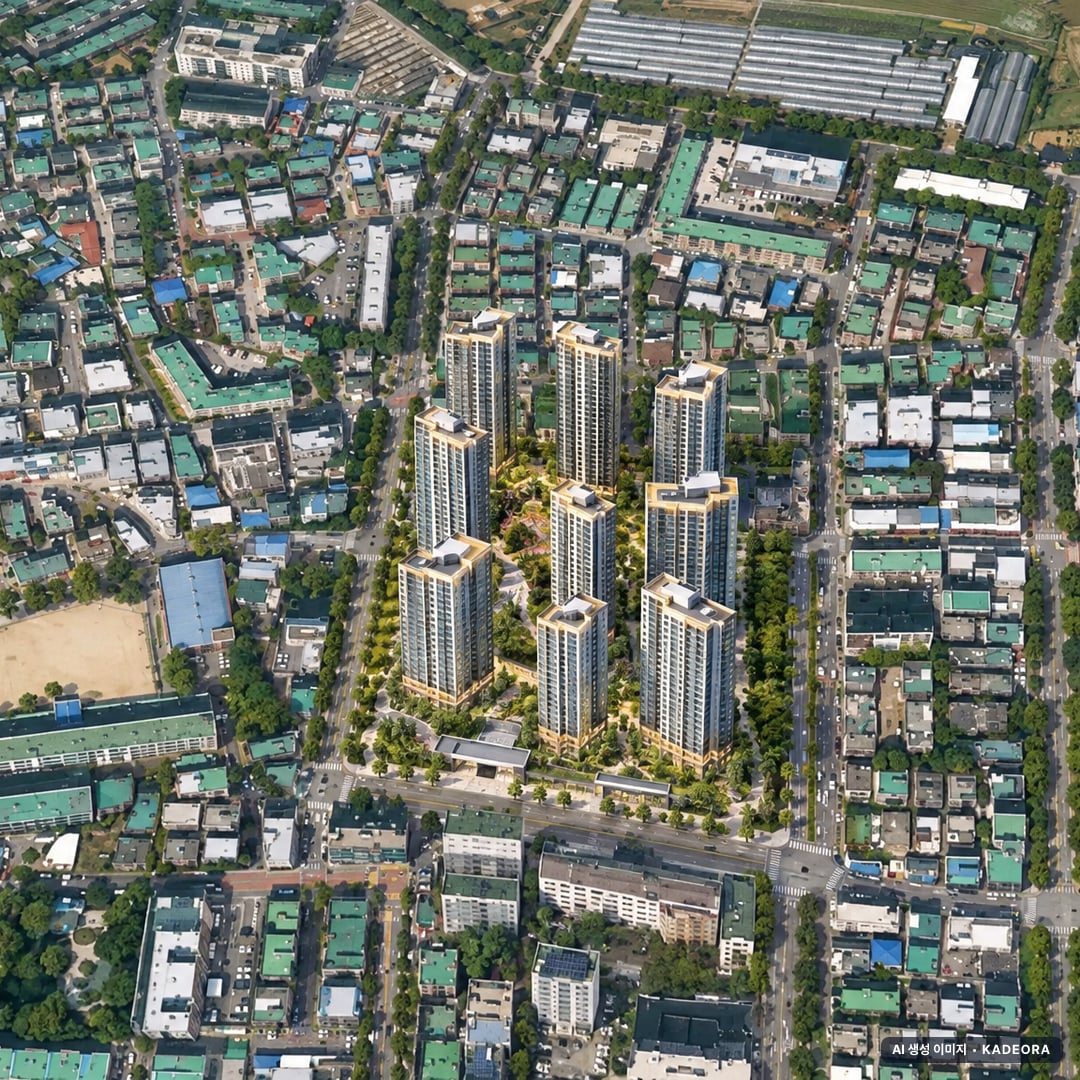엘리프 원종 단지 전경 AI 상상도(주간 항공) — 경기 부천시 착공 98세대