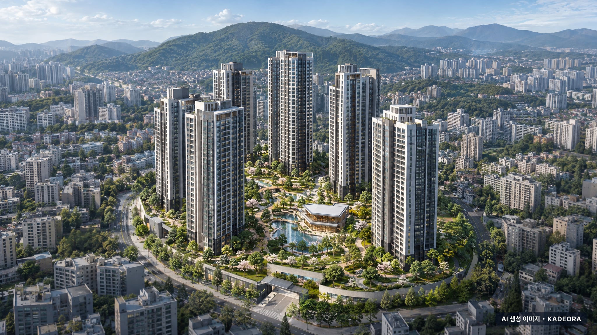 울산 북구 연암동 재건축 주간 항공 상상도 · AI 생성 이미지로 실제와 다를 수 있음 울산 북구 연암동 재건축 단지 전경 AI 상상도(주간 항공) — 북구