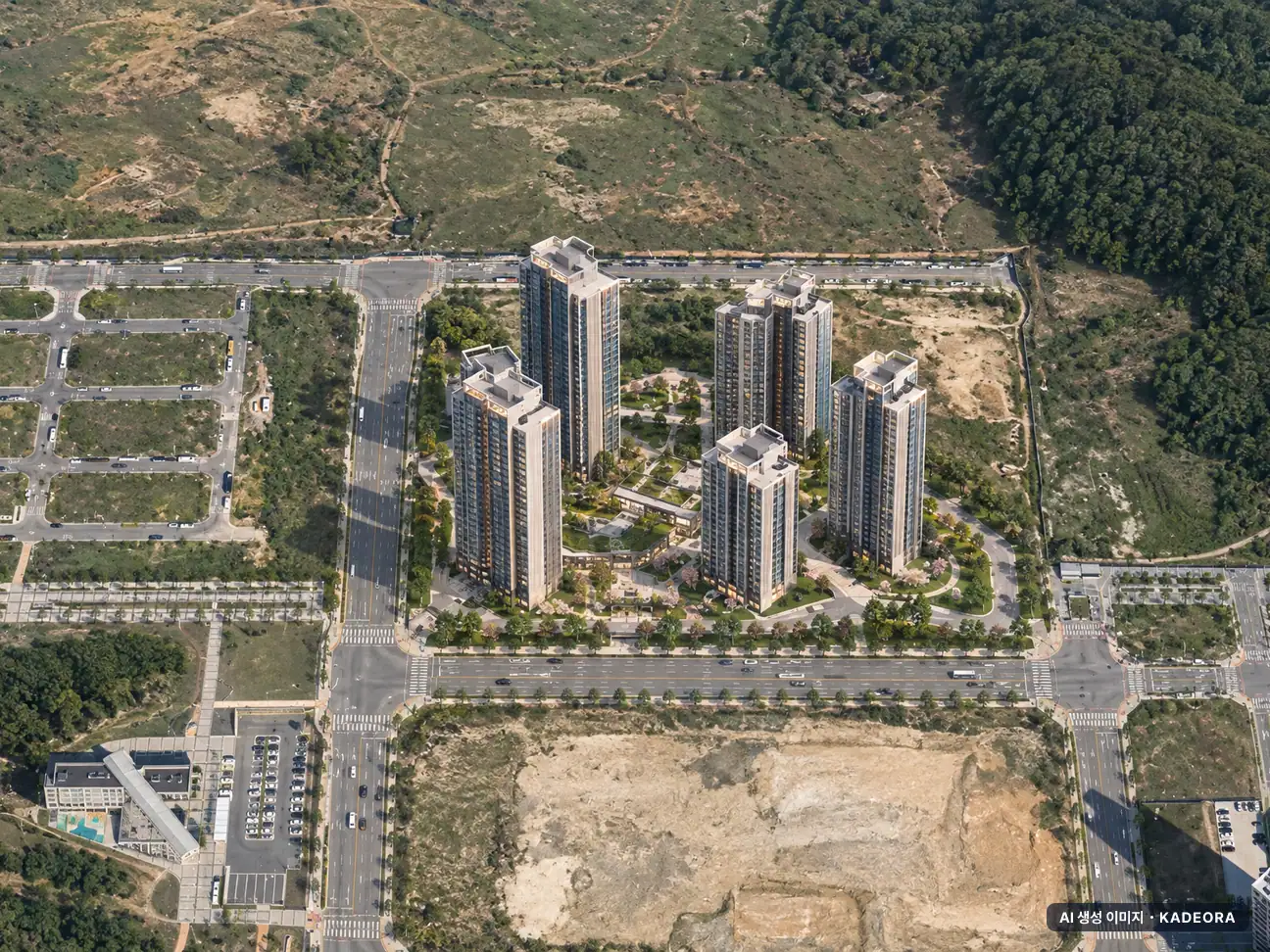고덕신도시 아테라 A-63블록 공공분양주택 6개동·최고 27층·이번 630세대 공급 기준 AI 상상도 — 실제와 다를 수 있음 고덕신도시 아테라 A-63블록 공공분양주택 6개동·최고 27층·이번 630세대 공급 기준 AI 상상도(주간 항공) — 실제와 다를 수 있음