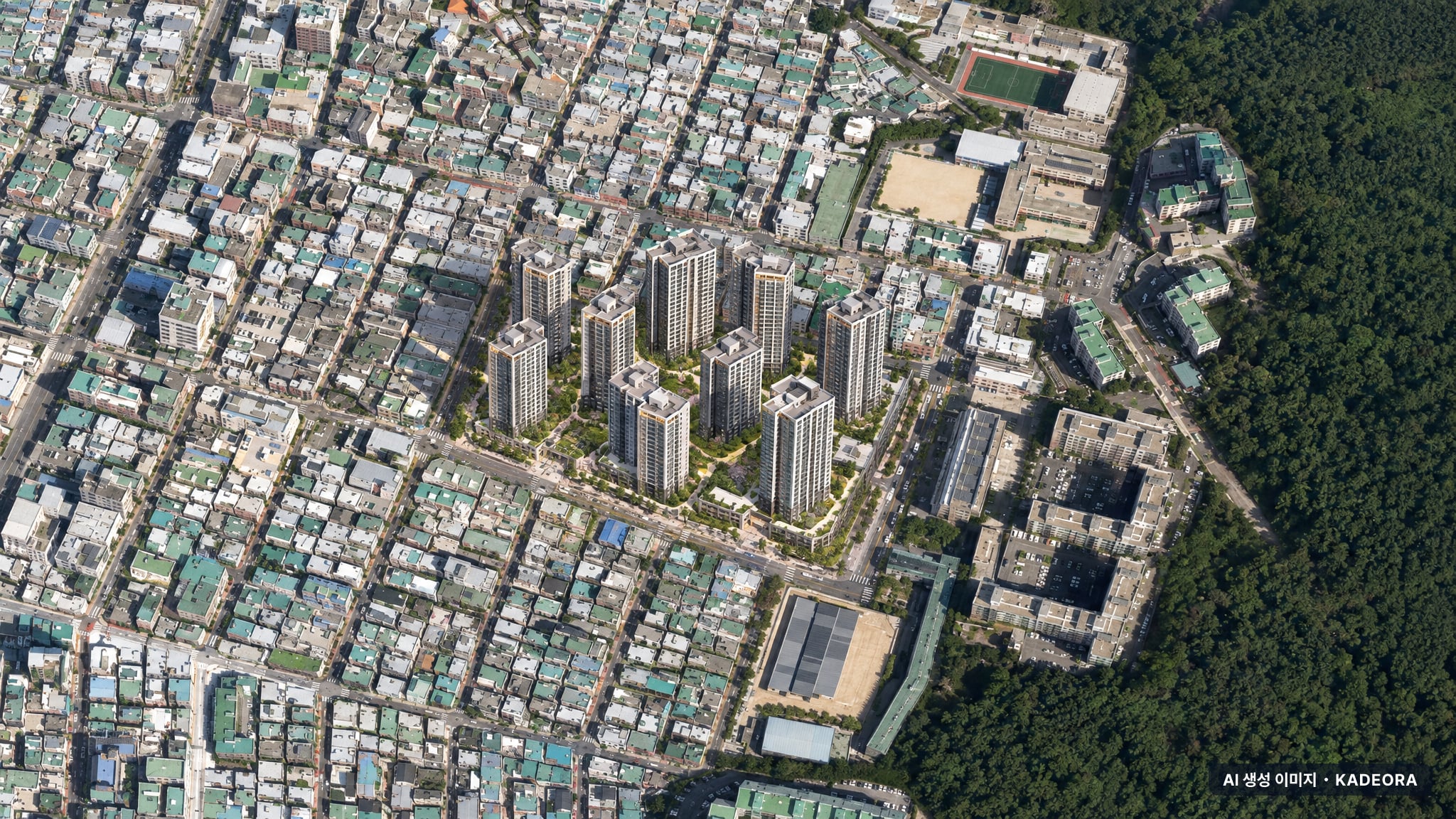 부산 남구 용호7 재개발 조감도 AI 상상도(주간 항공) — 부산 남구 조합설립 1,112세대