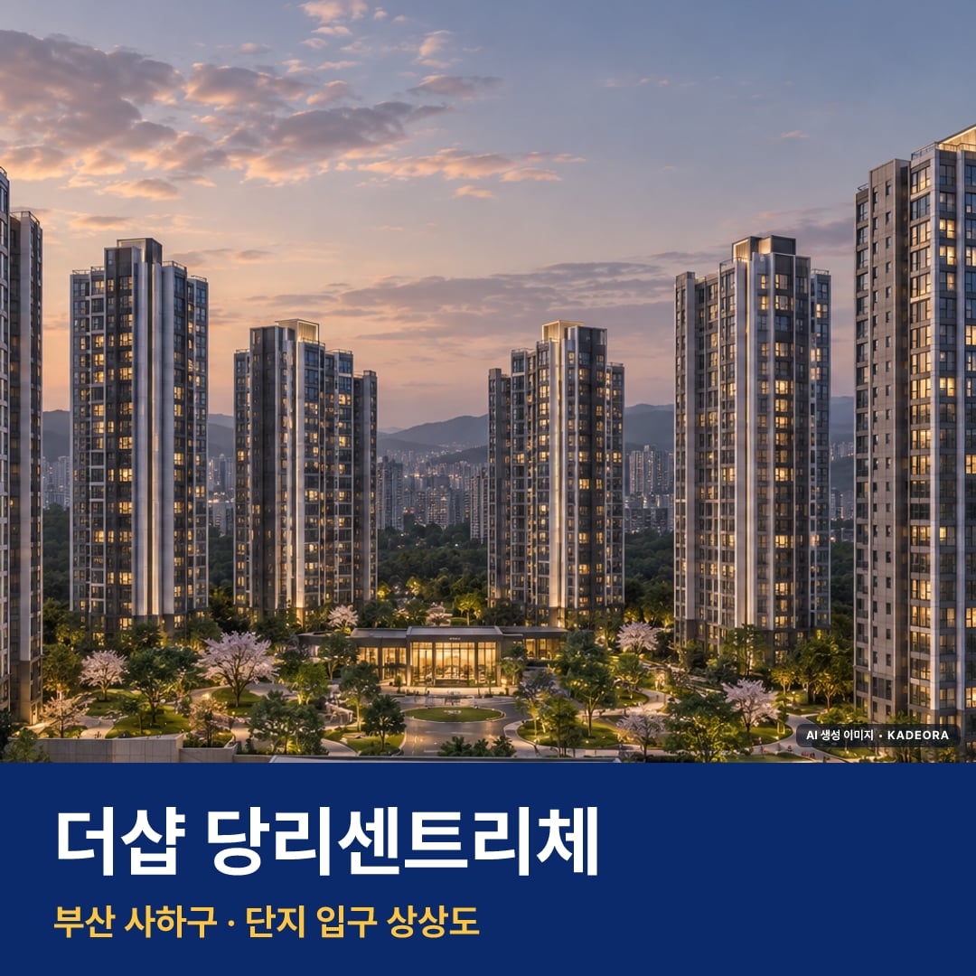 더샵 당리센트리체 재개발 더샵 당리센트리체 단지 전경 AI 상상도 — 사하구 당리동 358세대 — AI 생성 상상도 · 실제와 다를 수 있음