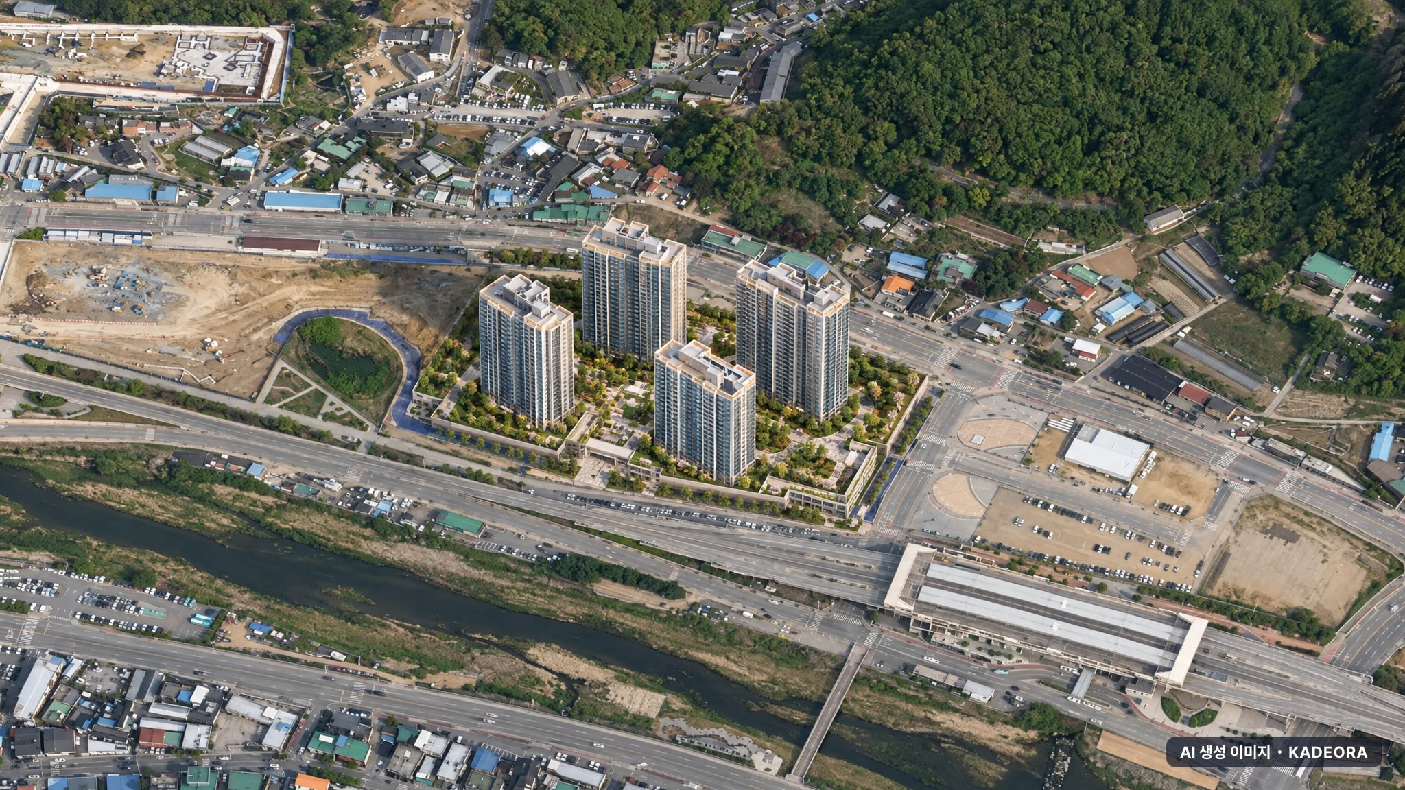 곤지암역 센트럴 아이파크 단지 전경 AI 상상도(주간 항공) — 경기 광주시 착공 347세대