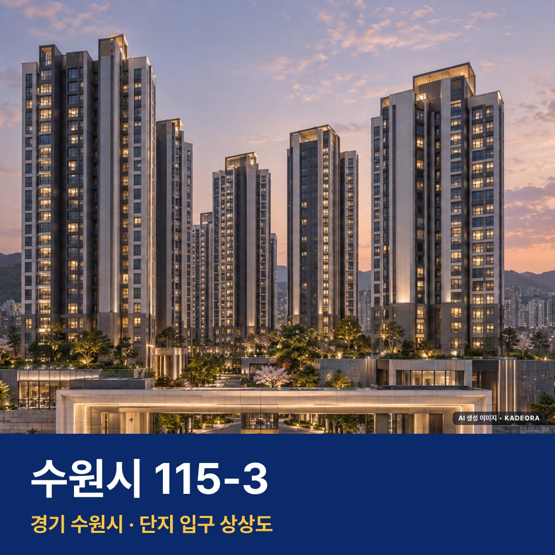 수원시 115-3 청약 수원시 115-3 단지 전경 AI 상상도 — 수원시 원천동 1,087세대 — AI 생성 상상도 · 실제와 다를 수 있음