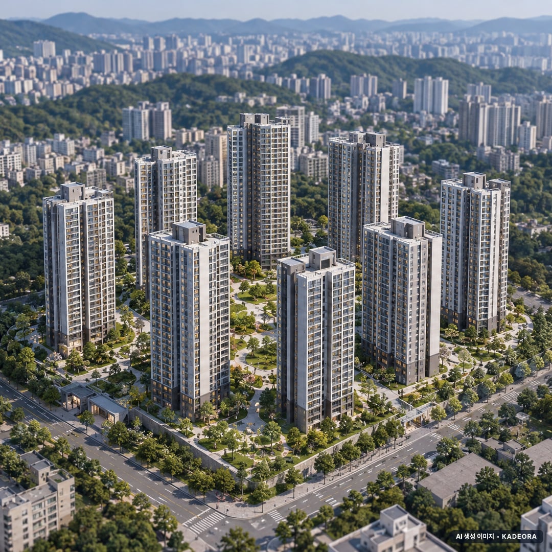 트리븐센텀 2단지 9개동·최고 29층·총 792세대 기준 AI 상상도(주간 항공) — 실제와 다를 수 있음