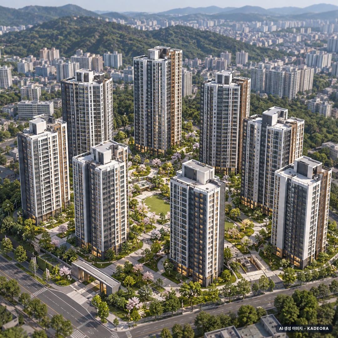 트리븐센텀 2단지 9개동·최고 29층·총 792세대 기준 AI 상상도(주간 항공) — 실제와 다를 수 있음