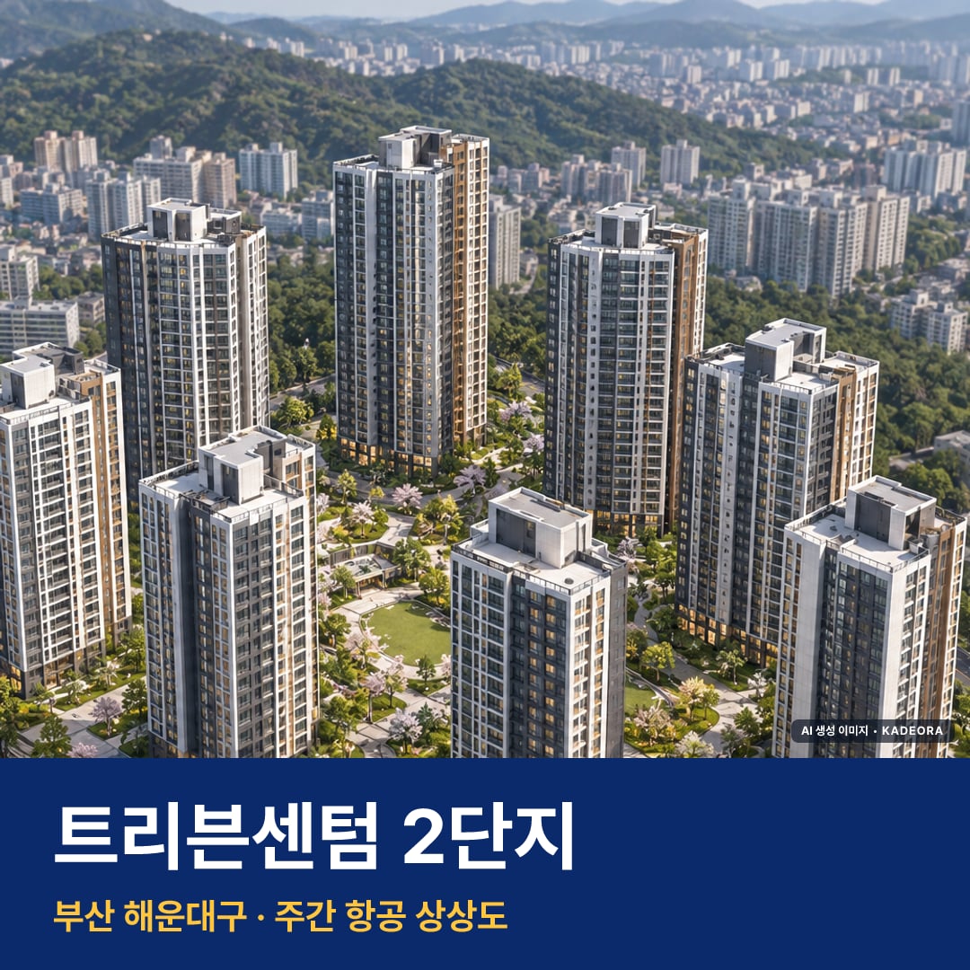 상상도 · AI 생성 이미지로 실제와 다를 수 있음 트리븐센텀 2단지 모델하우스 단지 전경 · AI 생성 상상도 · 실제와 다를 수 있음