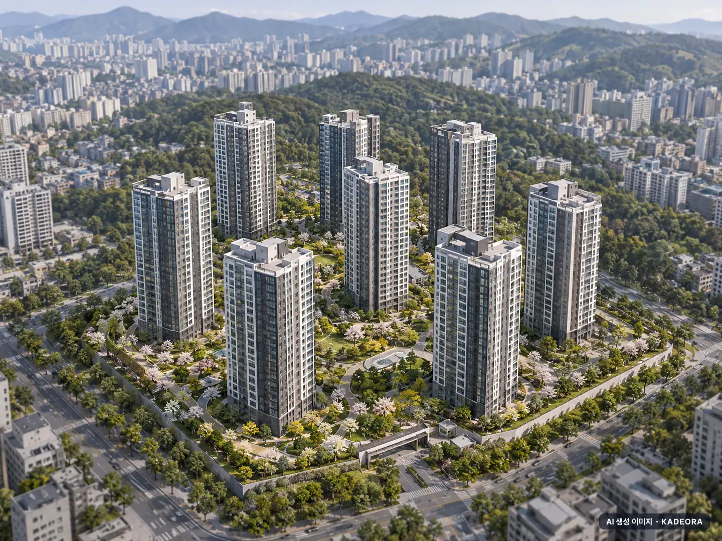 트리븐센텀 2단지 9개동·최고 29층·총 792세대 기준 AI 상상도(주간 항공) — 실제와 다를 수 있음