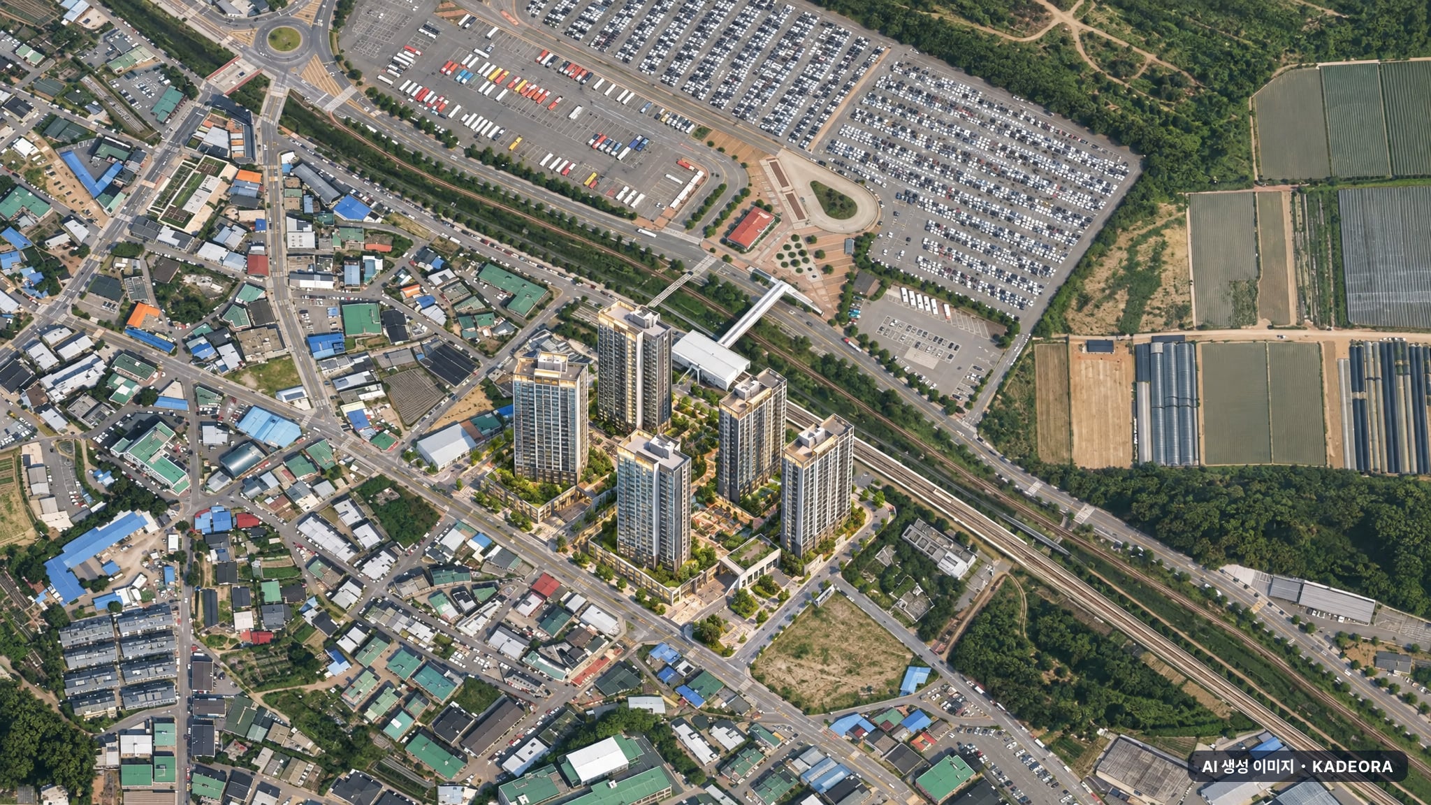 용인 에버랜드역 칸타빌 단지 전경 AI 상상도(주간 항공) — 경기 용인시 착공 348세대