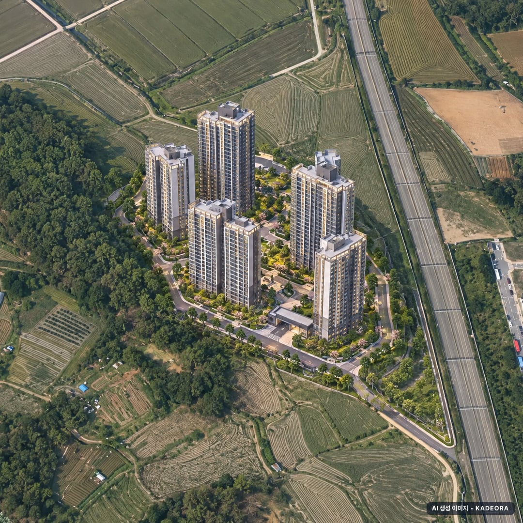천안 아이파크 시티 4단지 단지 전경 AI 상상도(주간 항공) — 충남 천안시 당첨자 발표 777세대
