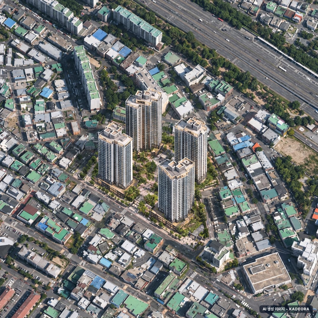 울산신복역 비스타 메트로 단지 전경 AI 상상도(주간 항공) — 울산 남구 착공 481세대