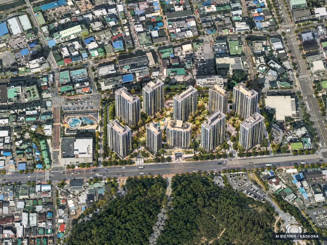 용인8 총 1,240세대 기준 AI 상상도(주간 항공) — 실제와 다를 수 있음