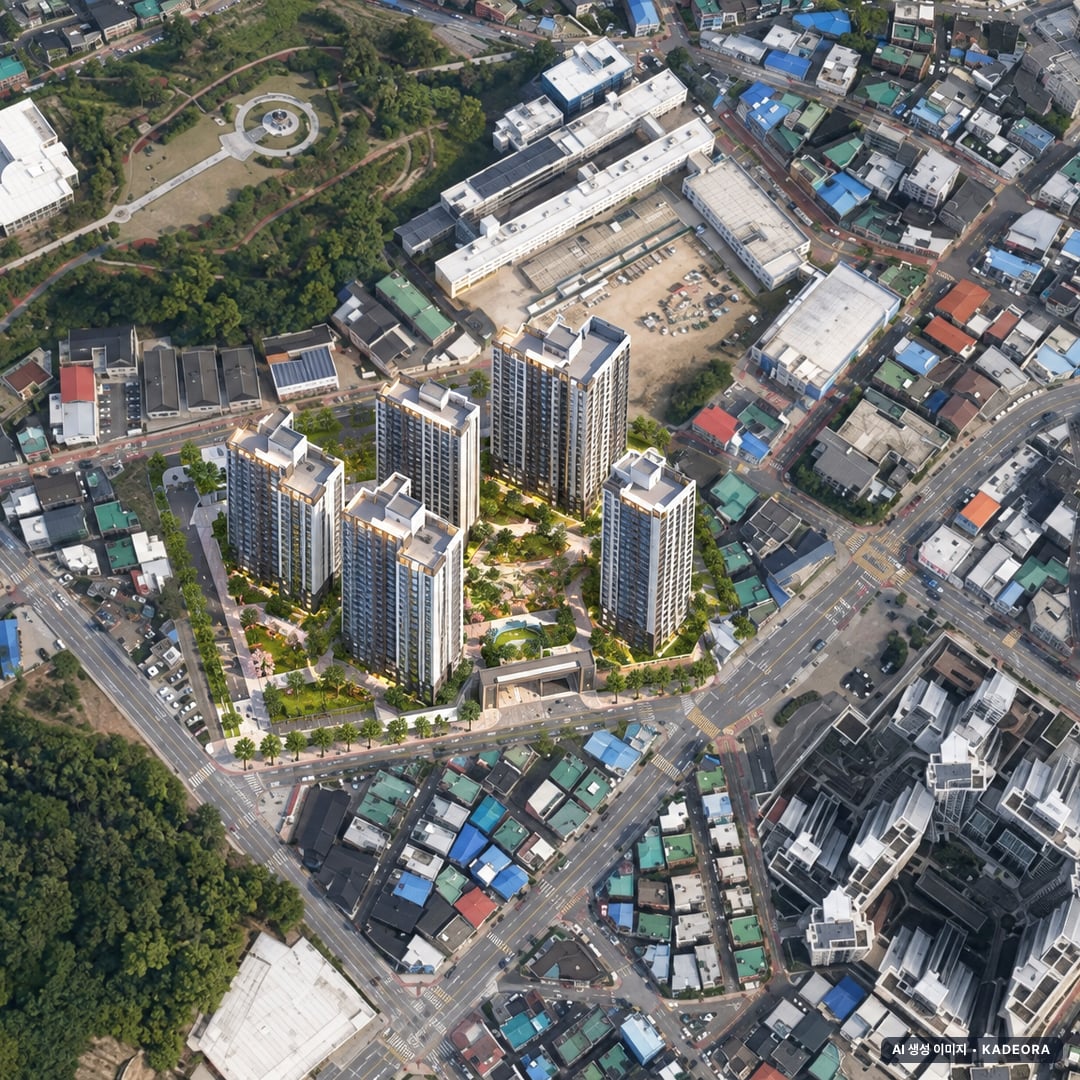 경기 광주 경안동 재개발 조감도 AI 상상도(주간 항공) — 경기 광주시 조합설립 900세대
