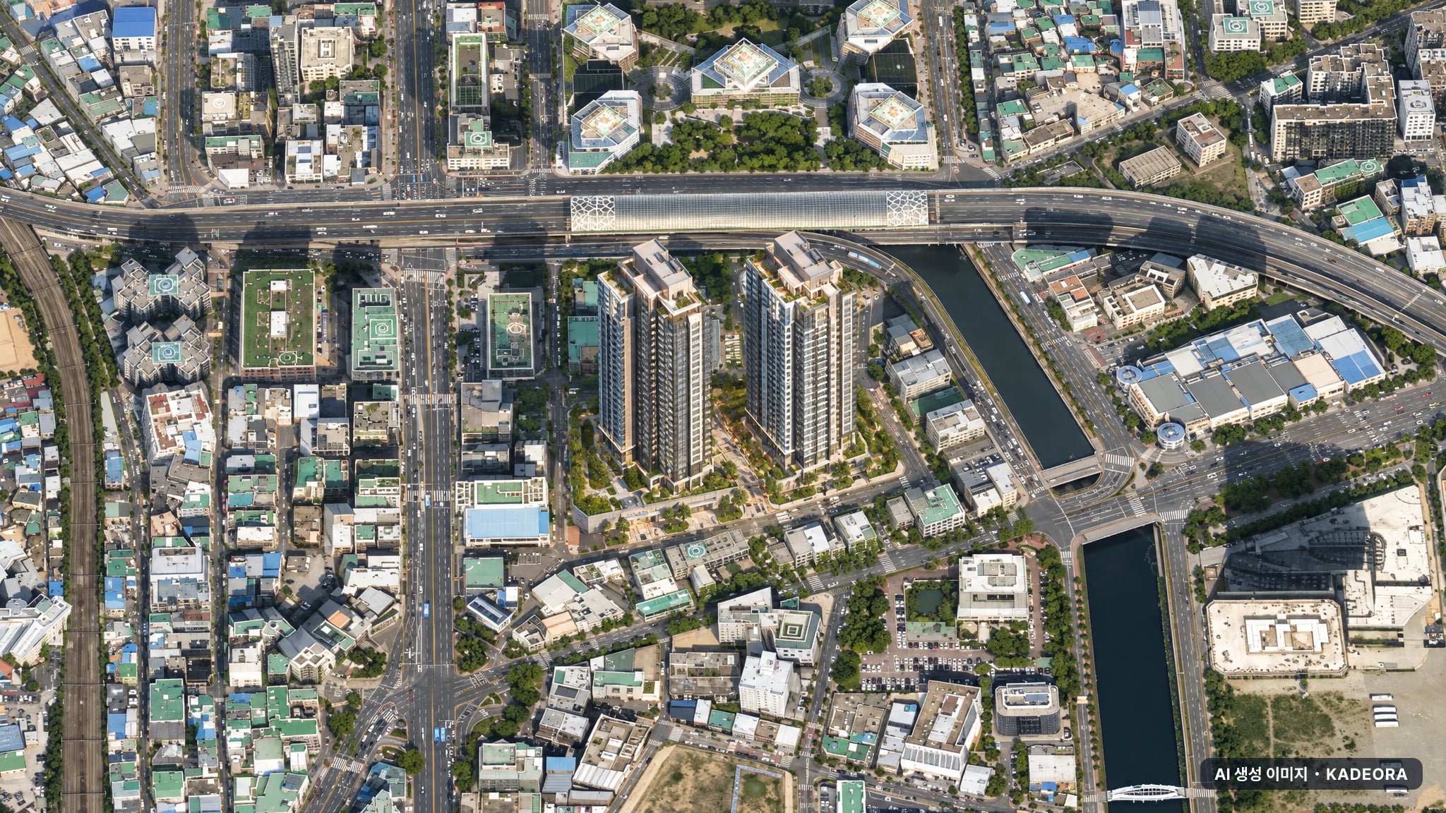 범천동 희망더함아파트 조감도 AI 상상도(주간 항공) — 부산 부산진구 분양 예고 614세대