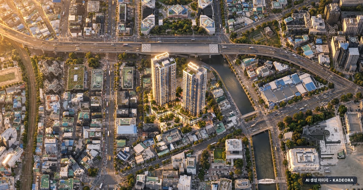 범천동 희망더함아파트 2개동·총 614세대 기준 AI 상상도(노을 항공) — 실제와 다를 수 있음