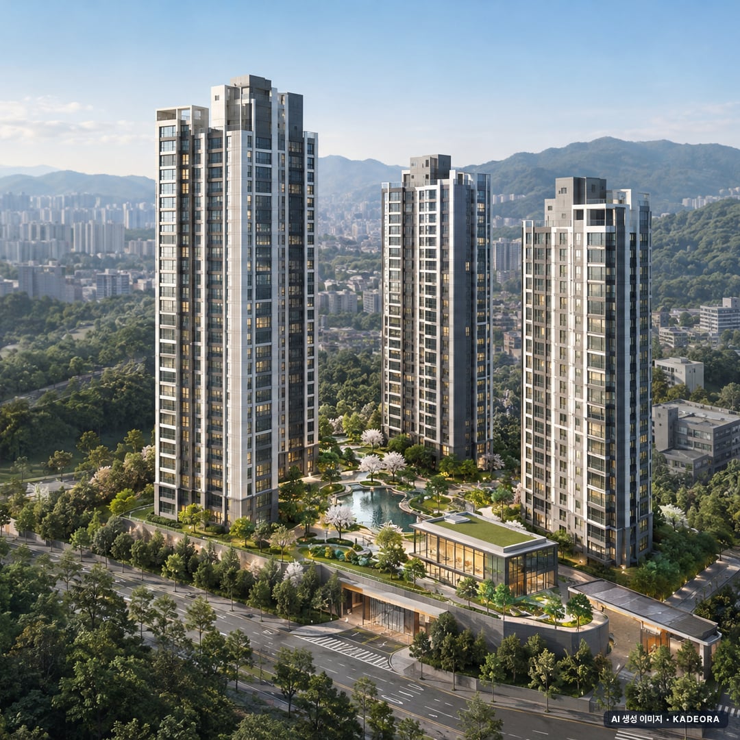 위례 A2-7블록 신혼희망타운(공공분양) 잔여세대 단지 전경 AI 상상도(주간 항공) — 경기 성남시 착공 3세대