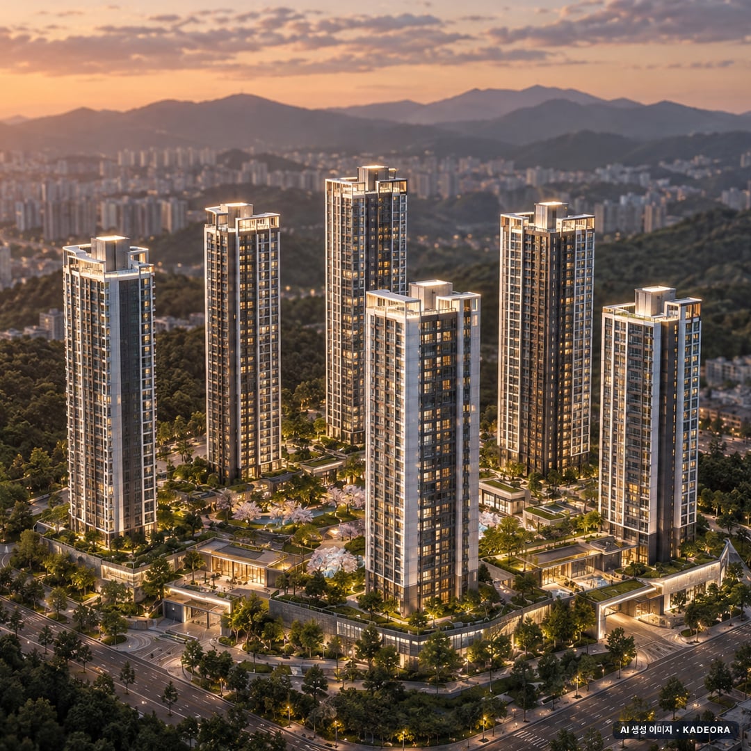 래미안 센트리폴(3BL) 단지 전경 AI 상상도(노을 항공) — 인천 연수구 착공 1,024세대