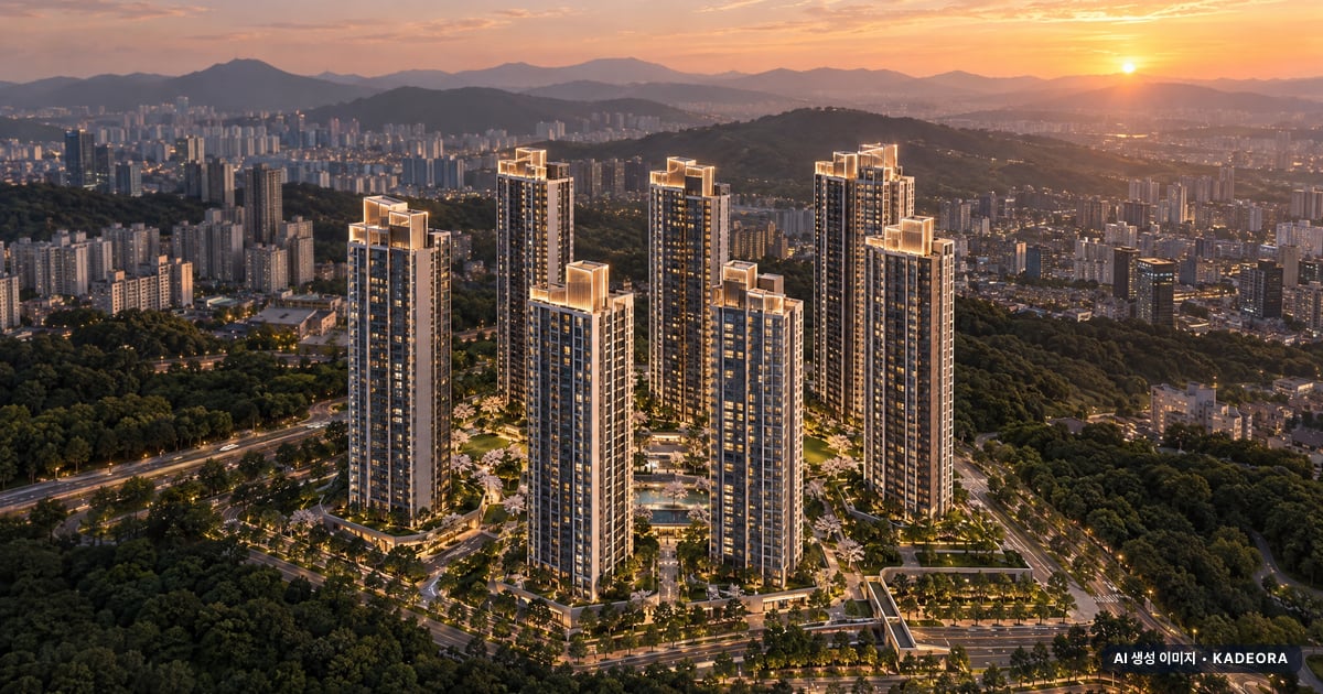 울산 다운2지구 유승한내들 에듀포레 7개동·최고 25층·총 507세대 기준 AI 상상도(노을 항공) — 실제와 다를 수 있음