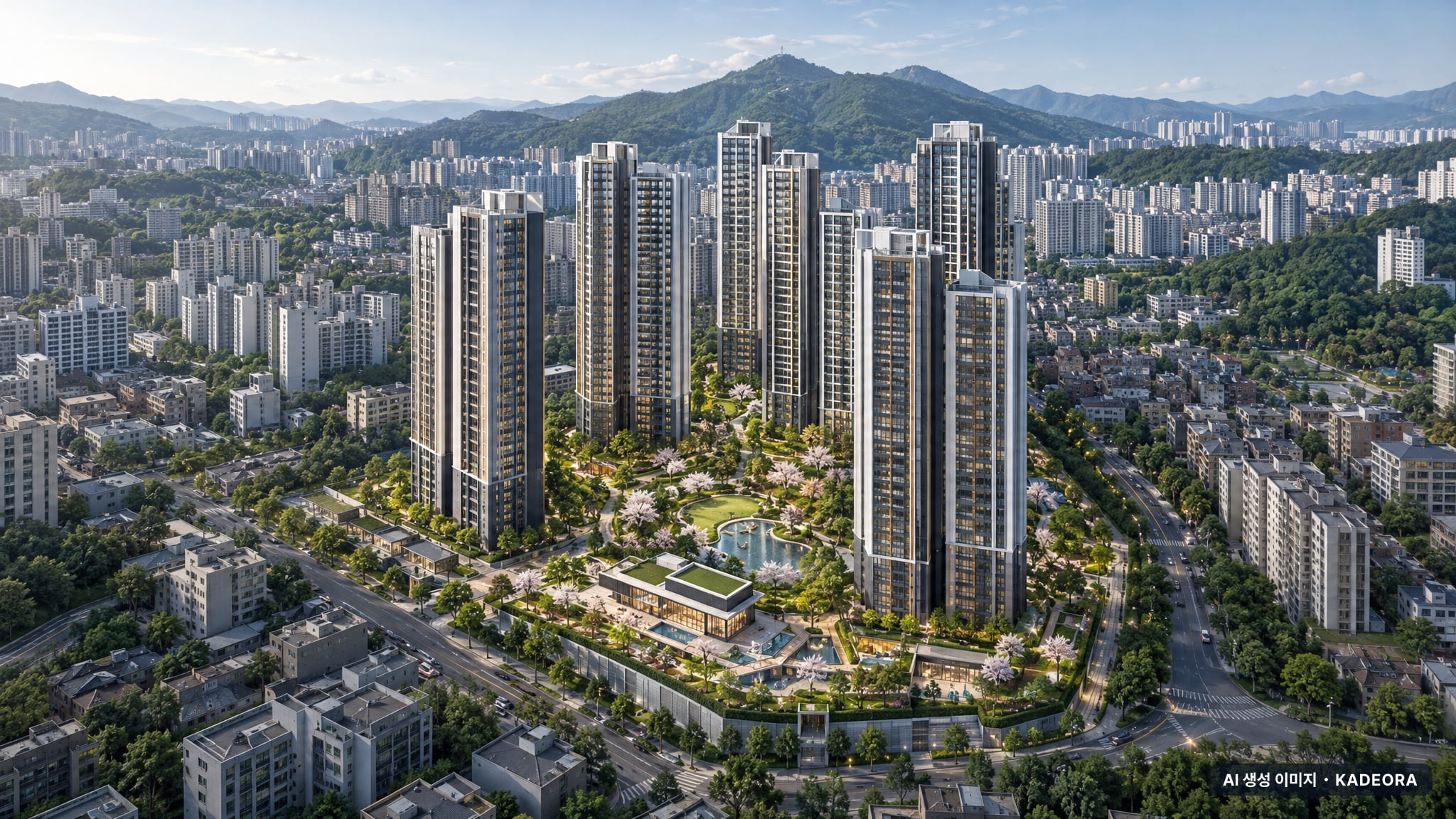 부산진구 연지4 재개발 단지 전경 AI 상상도(주간 항공) — 부산진구