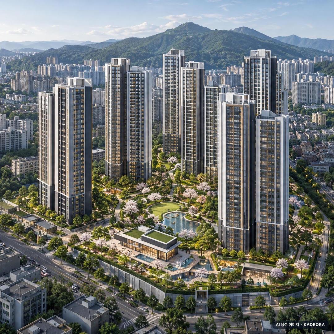 부산진구 연지4 재개발 단지 전경 AI 상상도(주간 항공) — 부산진구