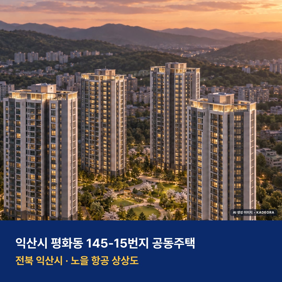 익산시 평화동 145-15번지 공동주택 단지 전경 AI 상상도 — 익산시 평화동 544세대 — AI 생성 상상도 · 실제와 다를 수 있음