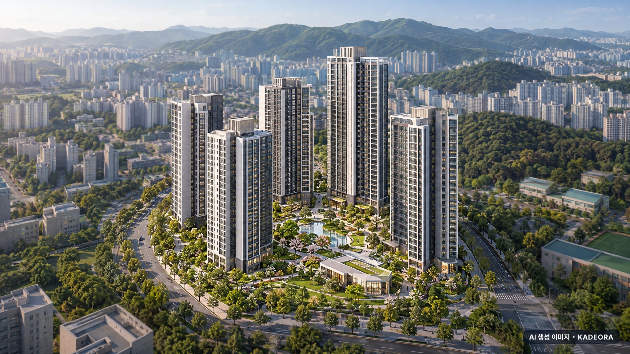 힐스테이트 물금센트럴 단지 전경 AI 상상도(주간 항공) — 경남 양산시 착공 453세대