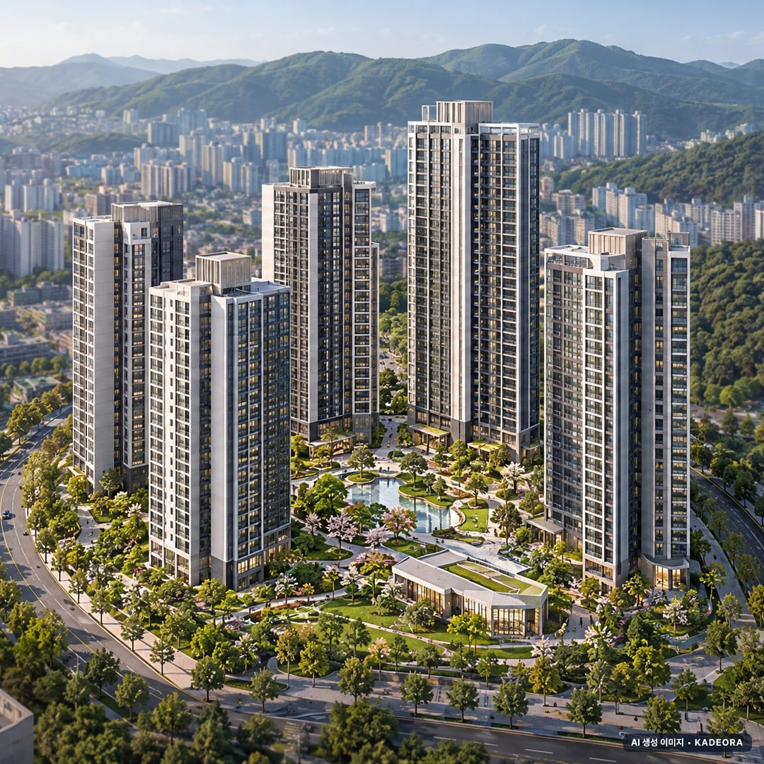 힐스테이트 물금센트럴 단지 전경 AI 상상도(주간 항공) — 경남 양산시 착공 453세대
