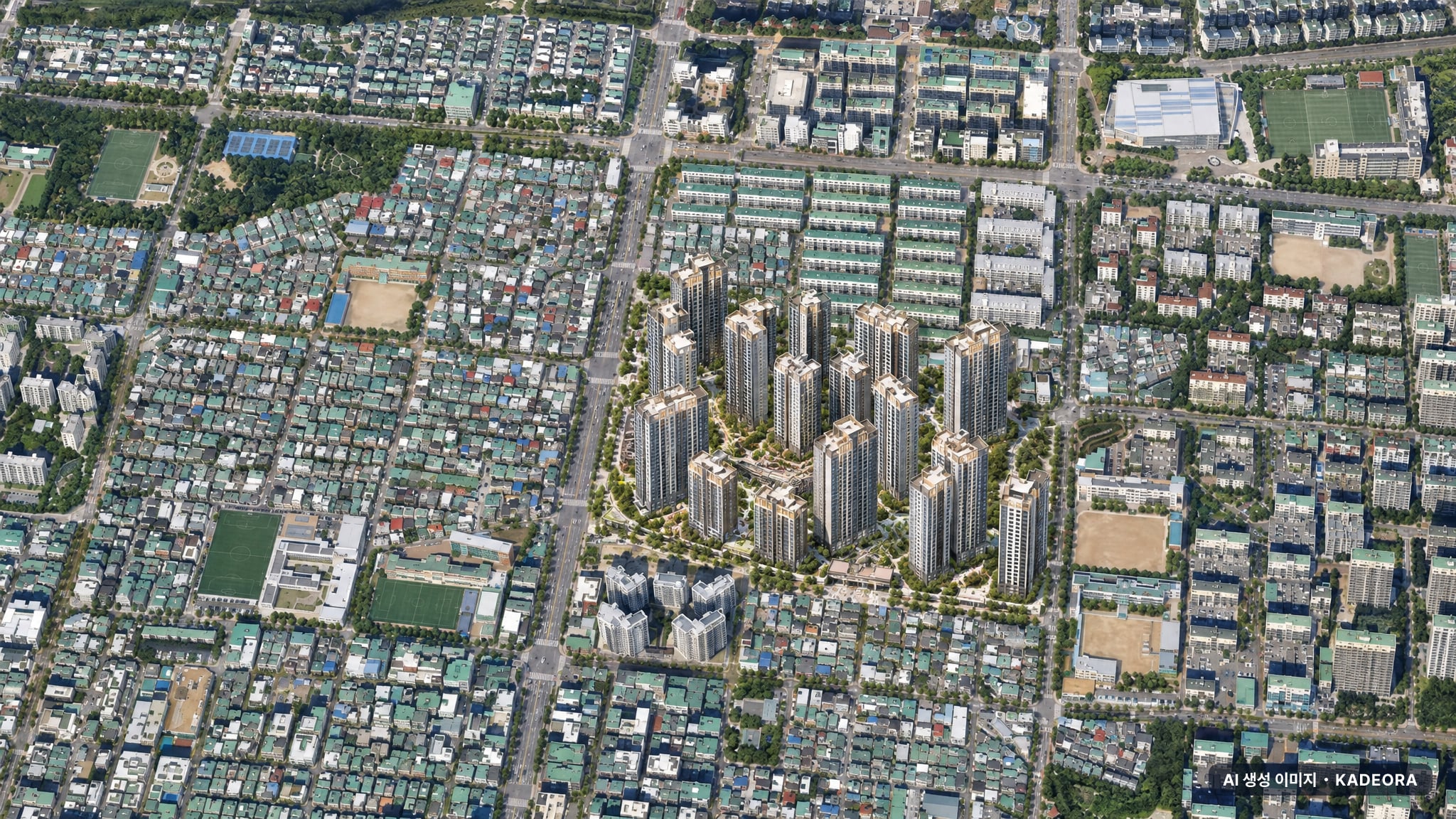 인천 부평 부영 재건축 조감도 AI 상상도(주간 항공) — 인천 부평구 조합설립 2,800세대