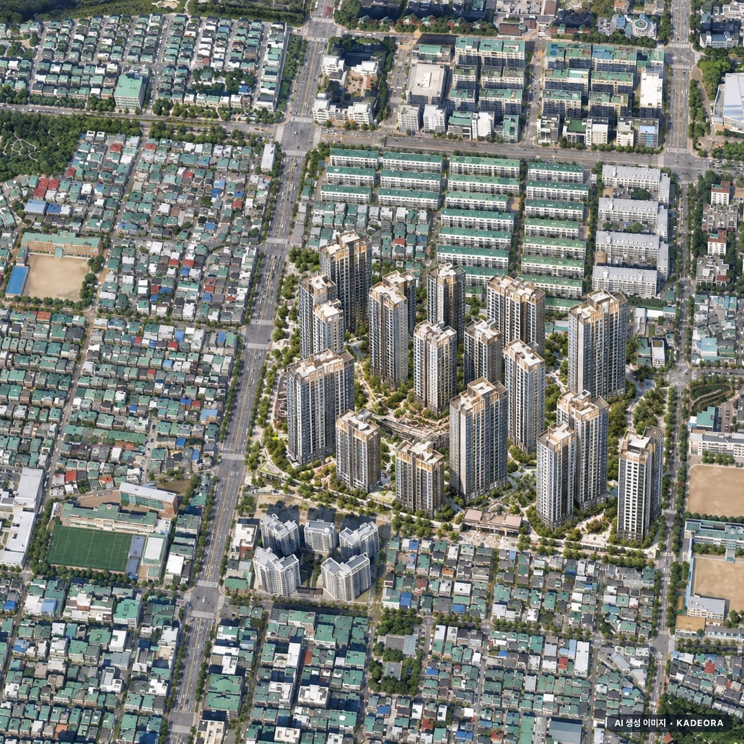 인천 부평 부영 재건축 조감도 AI 상상도(주간 항공) — 인천 부평구 조합설립 2,800세대