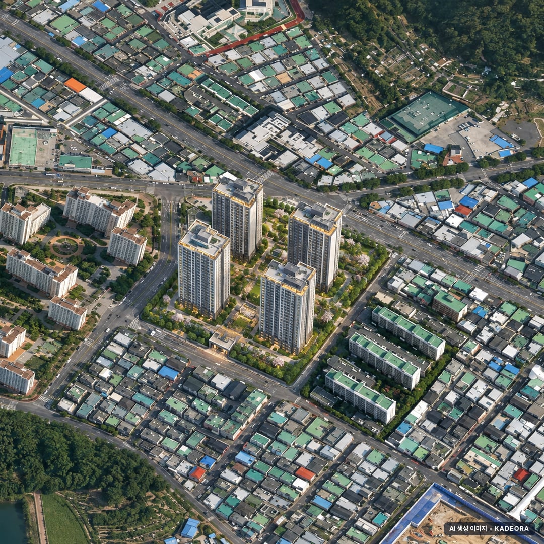 울산 호수공원 에일린의 뜰 1단지 단지 전경 AI 상상도(주간 항공) — 울산 남구 착공 310세대