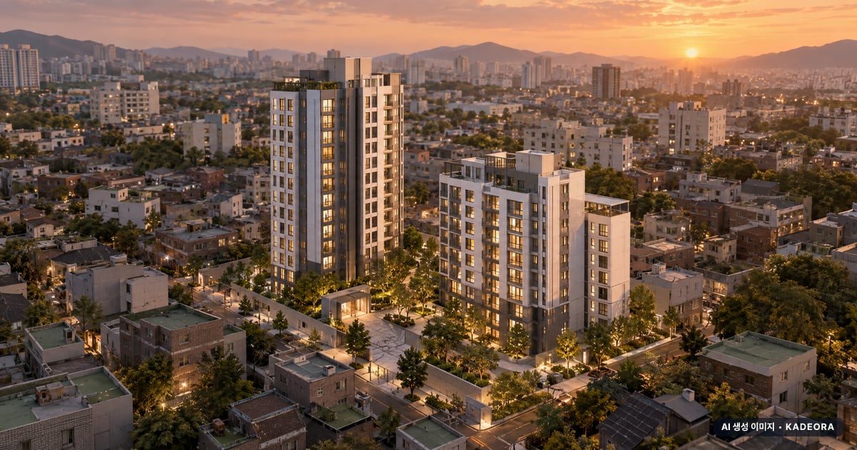 부산 금정구 부곡동 812-1번지 일원 소규모재건축 총 179세대 기준 AI 상상도 — 실제와 다를 수 있음 부산 금정구 부곡동 812-1번지 일원 소규모재건축 총 179세대 기준 AI 상상도(노을 항공) — 실제와 다를 수 있음