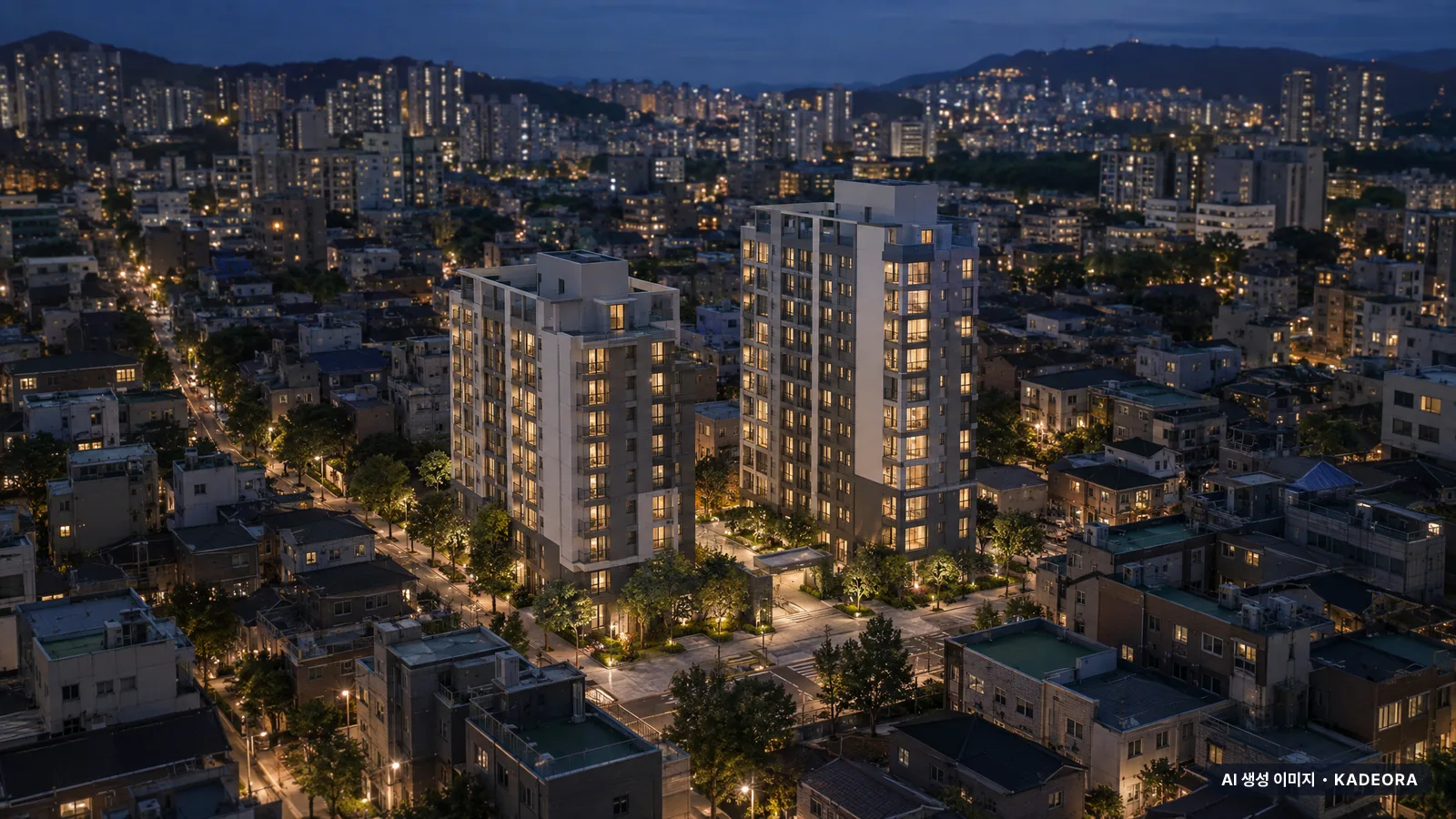 부산 금정구 부곡동 812-1번지 일원 소규모재건축 총 179세대 기준 AI 상상도(야경) — 실제와 다를 수 있음