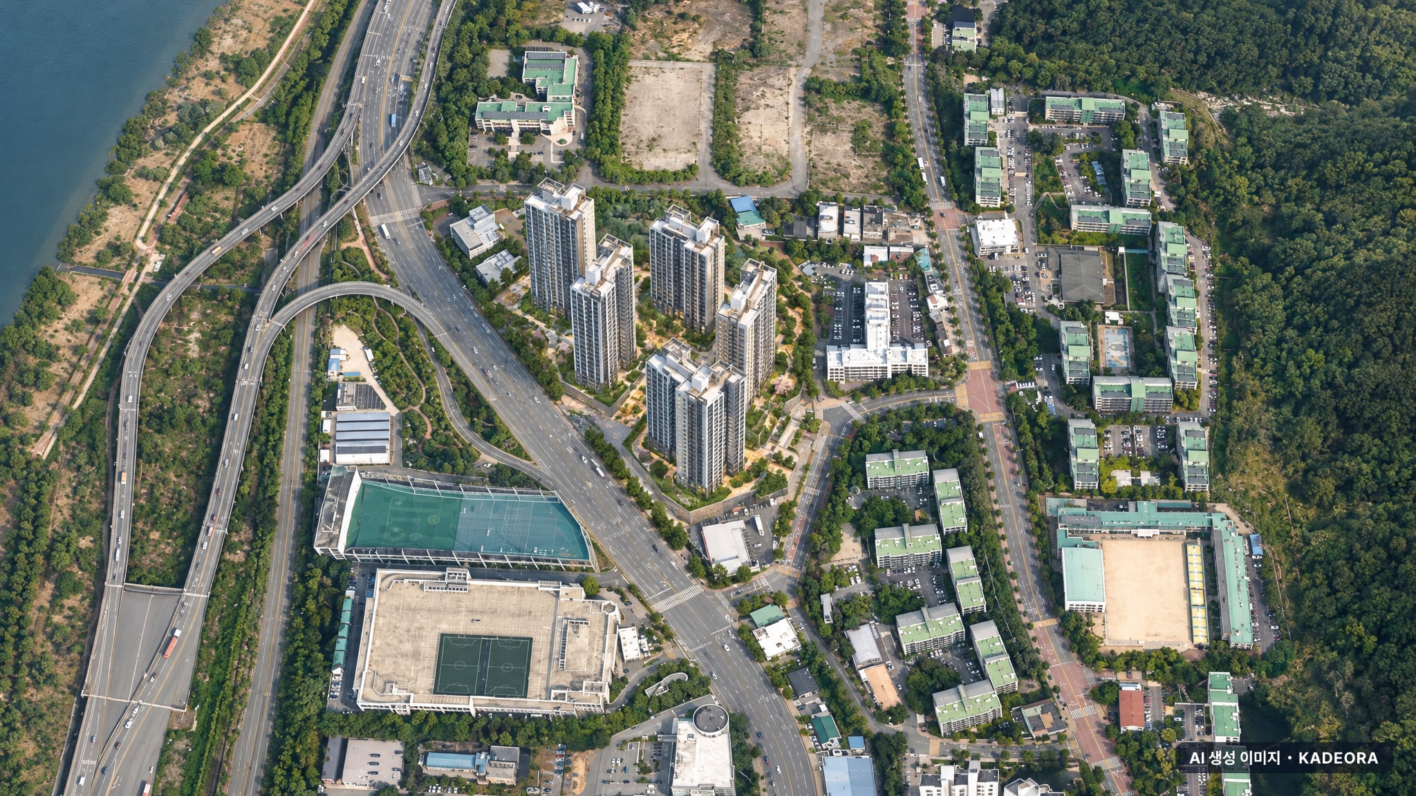 부산 북구 금곡2-1구역 재개발 조감도 AI 상상도(주간 항공) — 부산 북구 분양 예고 313세대