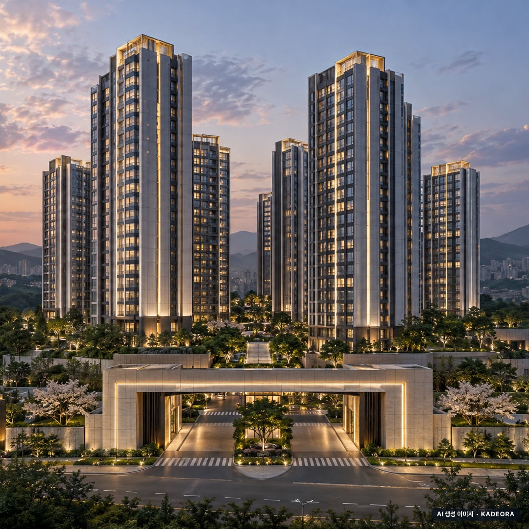 청주 센텀 푸르지오 자이 단지 전경 AI 상상도(단지 입구) — 충북 청주시 착공 2,271세대