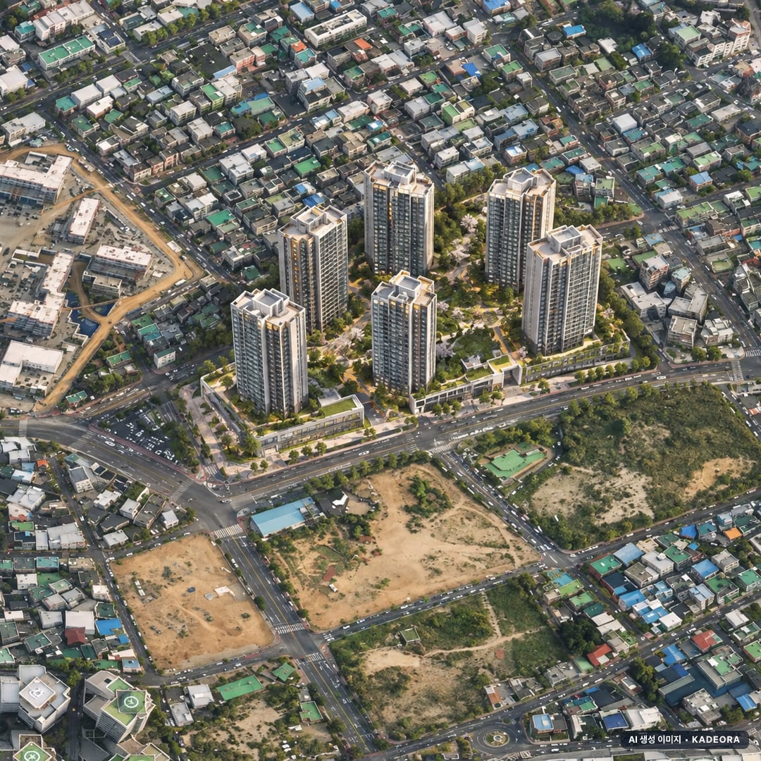울산 우정 한라비발디 단지 전경 AI 상상도(주간 항공) — 울산 중구 착공 198세대