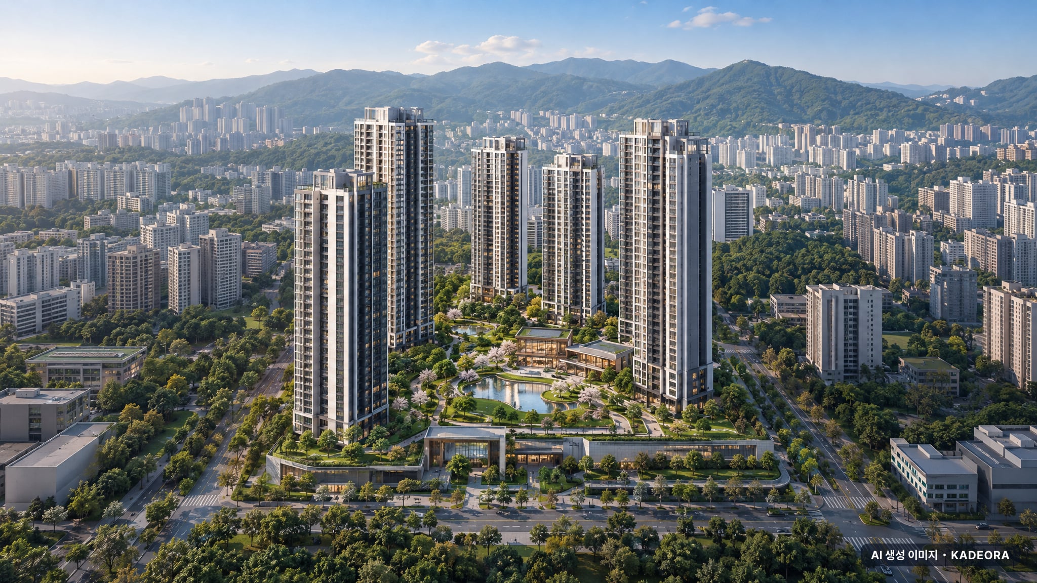 부산 연제구 더샵 아시아드 엘포르타 단지 전경 AI 상상도(주간 항공) — 연제구