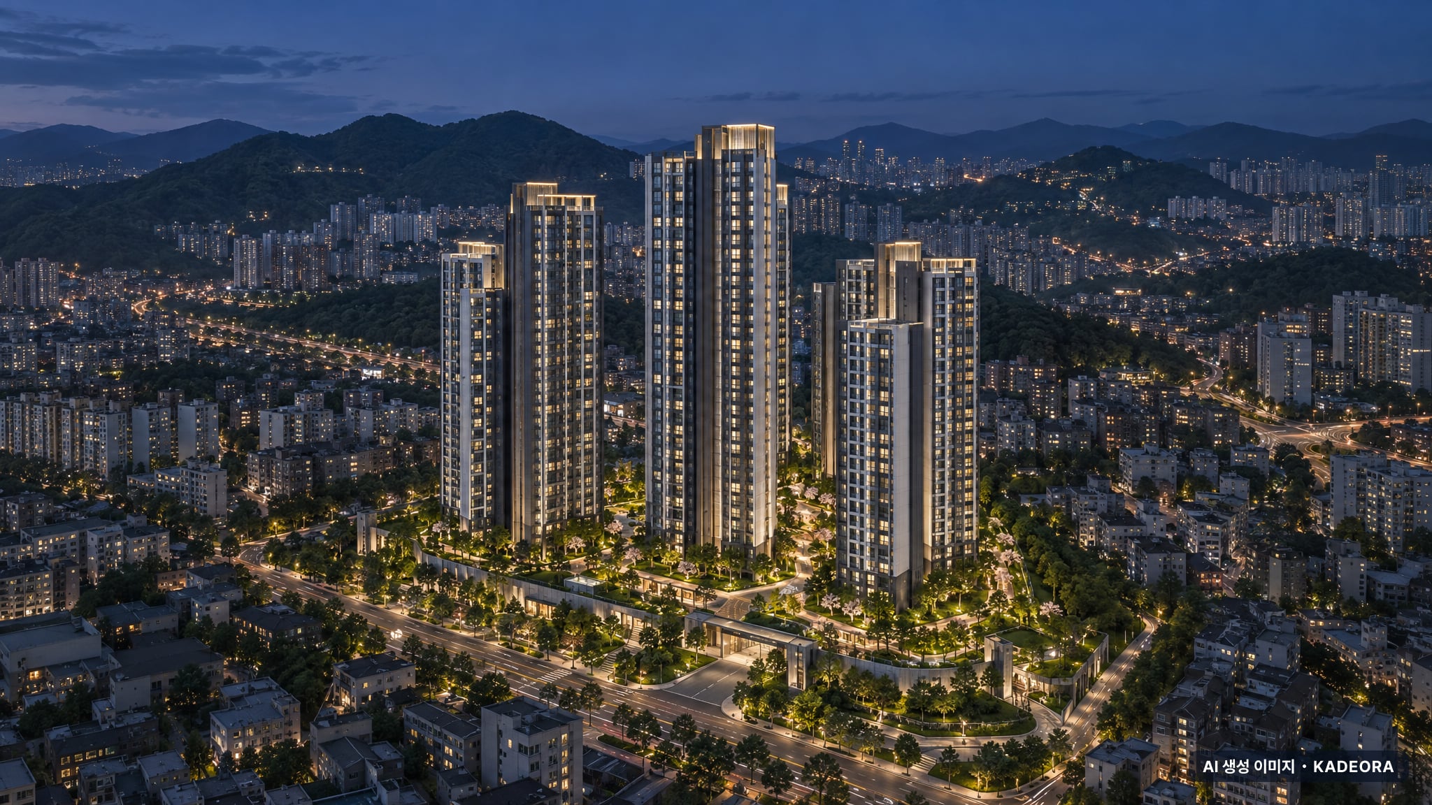 부산 동래구 사직4 재개발 조감도 AI 상상도(야경) — 부산 동래구 시공사 선정