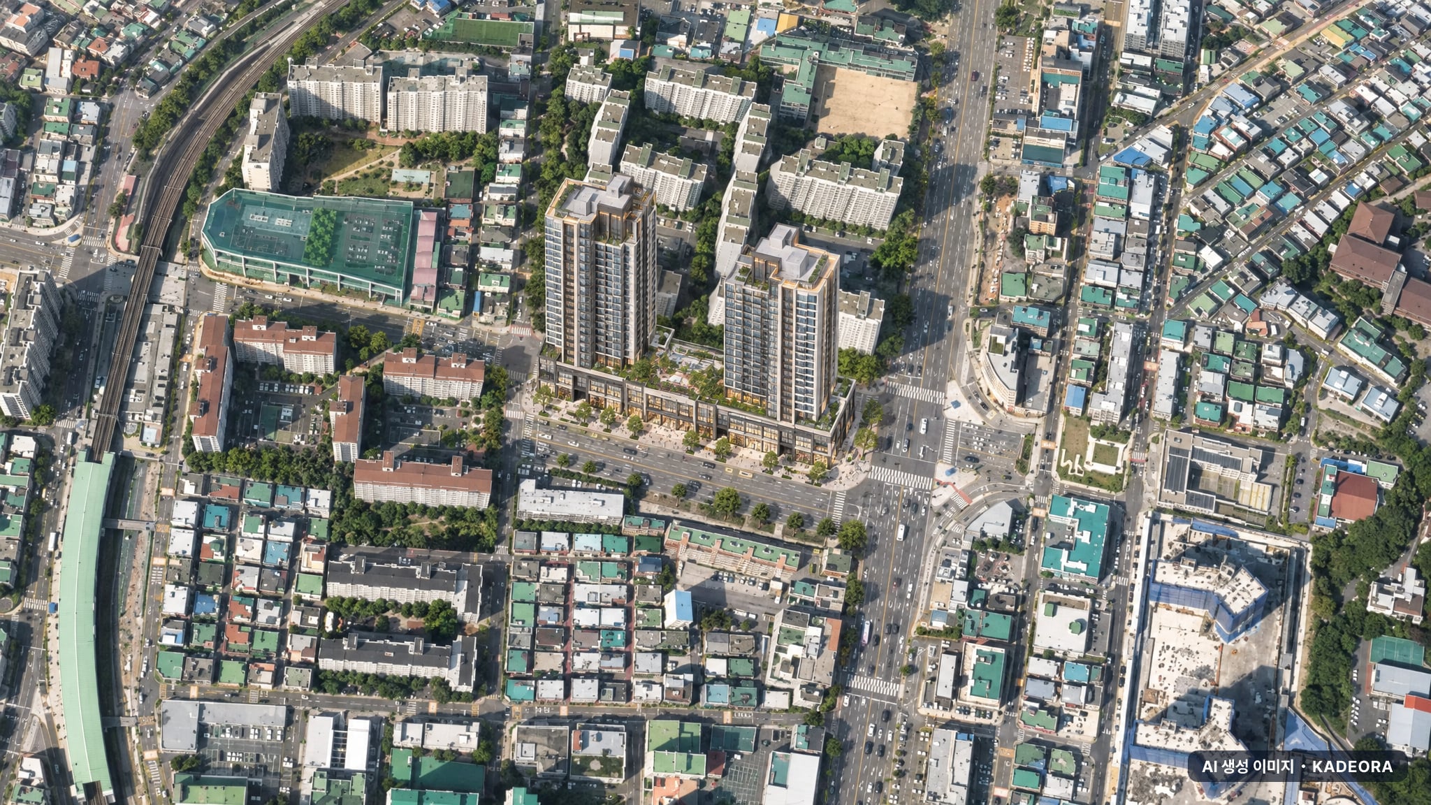 부곡동 223-1 주상복합 이번 372세대 공급 기준 AI 상상도(주간 항공) — 실제와 다를 수 있음