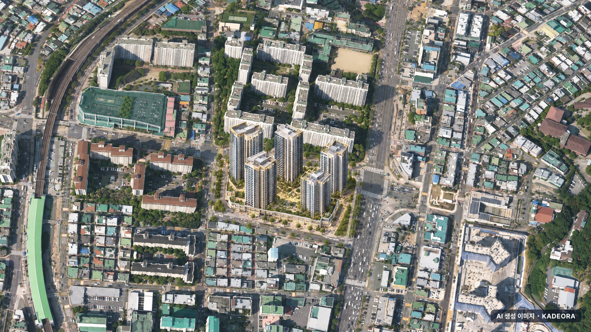 부곡동 223-1 주상복합 조감도 AI 상상도(주간 항공) — 부산 금정구 분양 예고 372세대