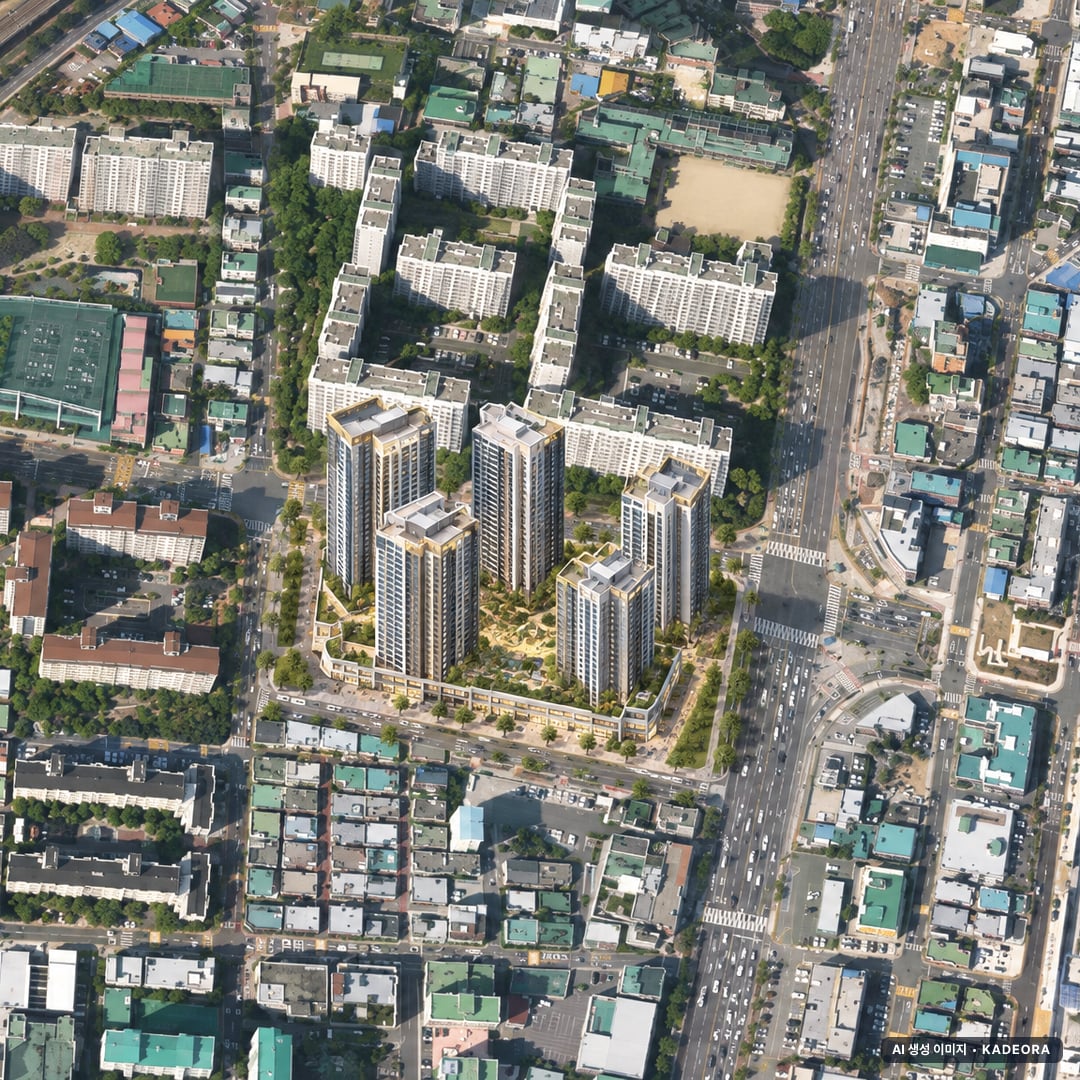 부곡동 223-1 주상복합 조감도 AI 상상도(주간 항공) — 부산 금정구 분양 예고 372세대