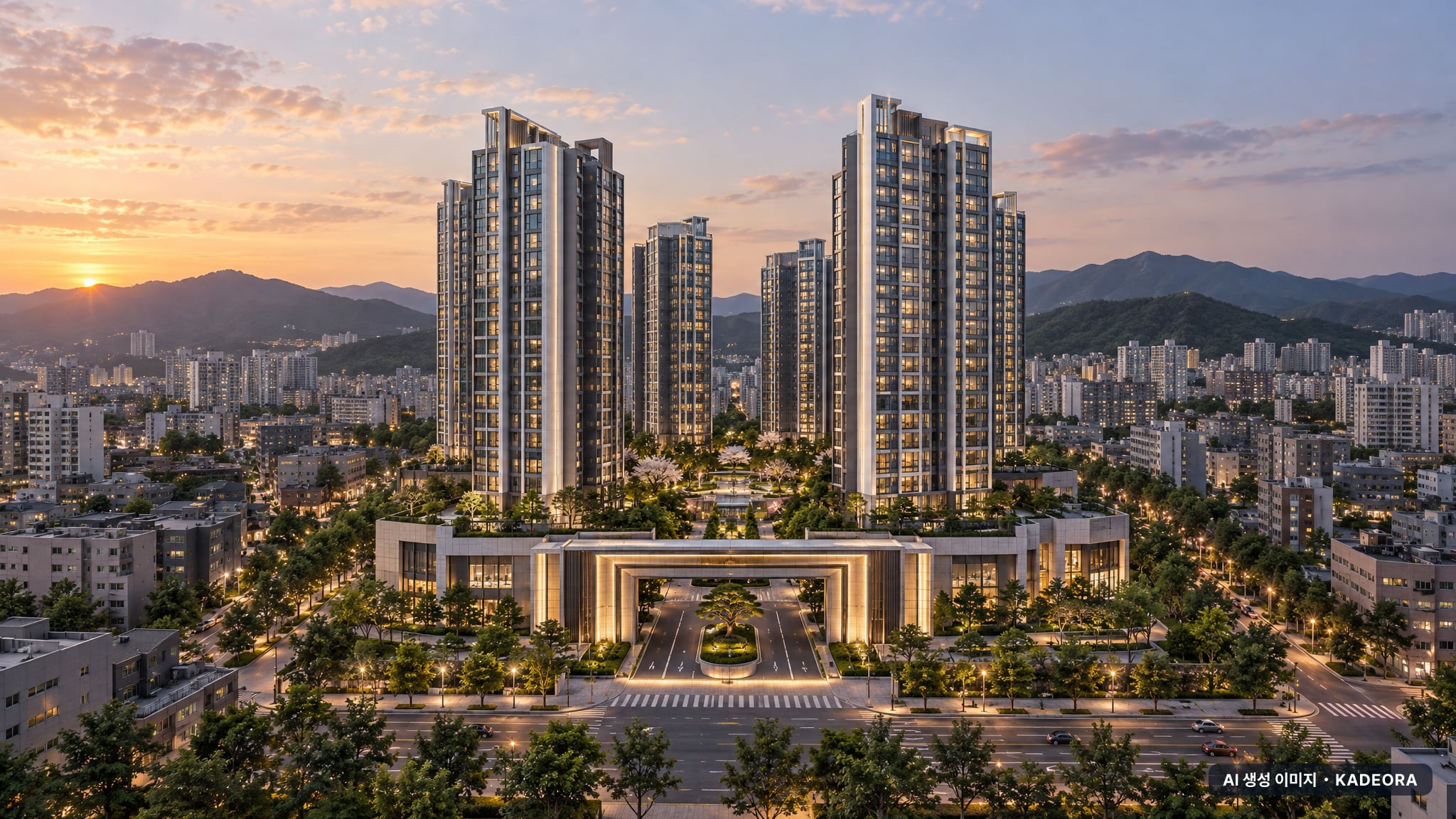 부산진구 신양아파트 소규모재건축 조감도 AI 상상도(단지 입구) — 부산 부산진구 사업시행인가
