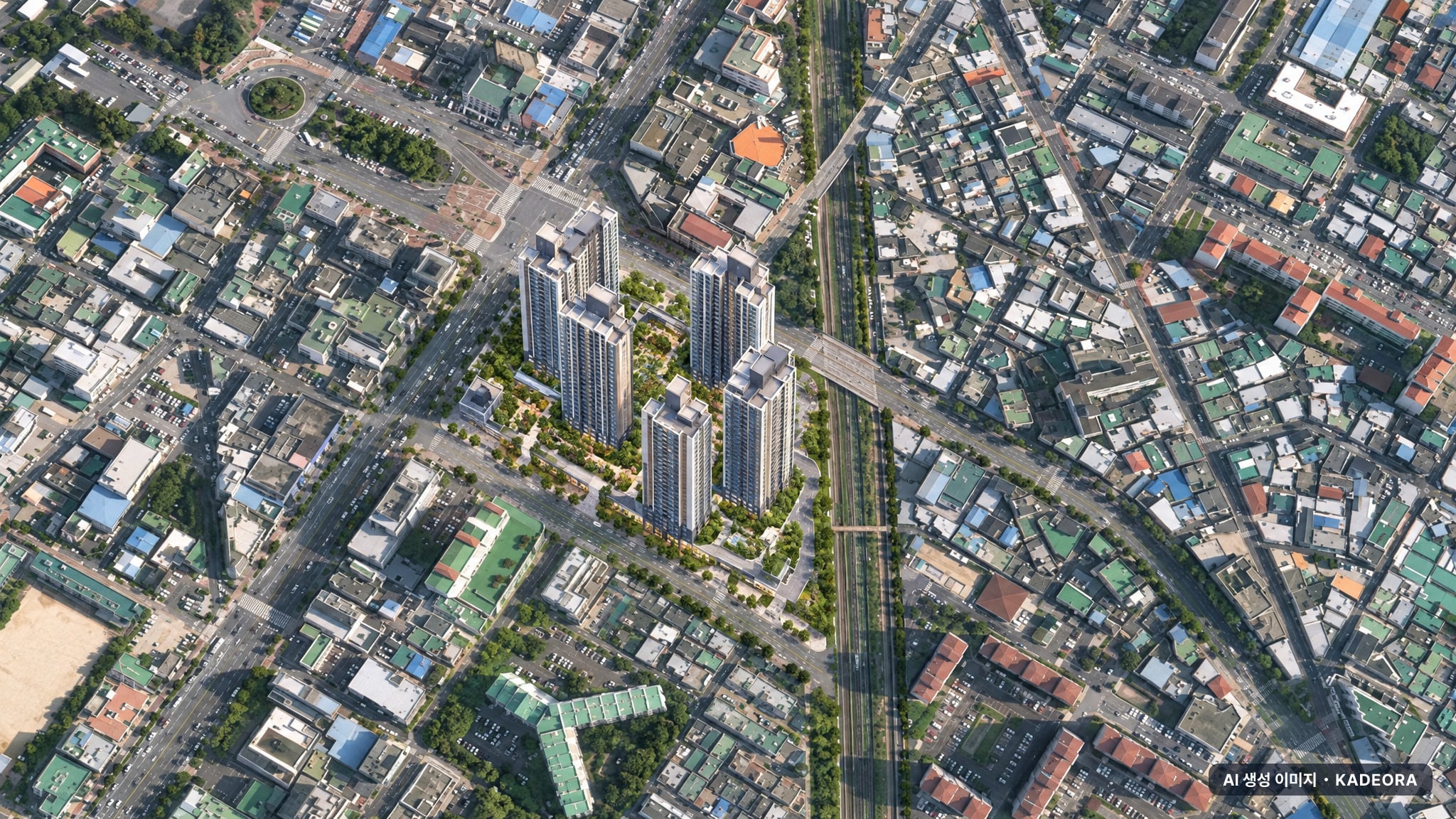 양덕3구역 재개발 조감도 AI 상상도(주간 항공) — 경남 창원시 관리처분인가 487세대