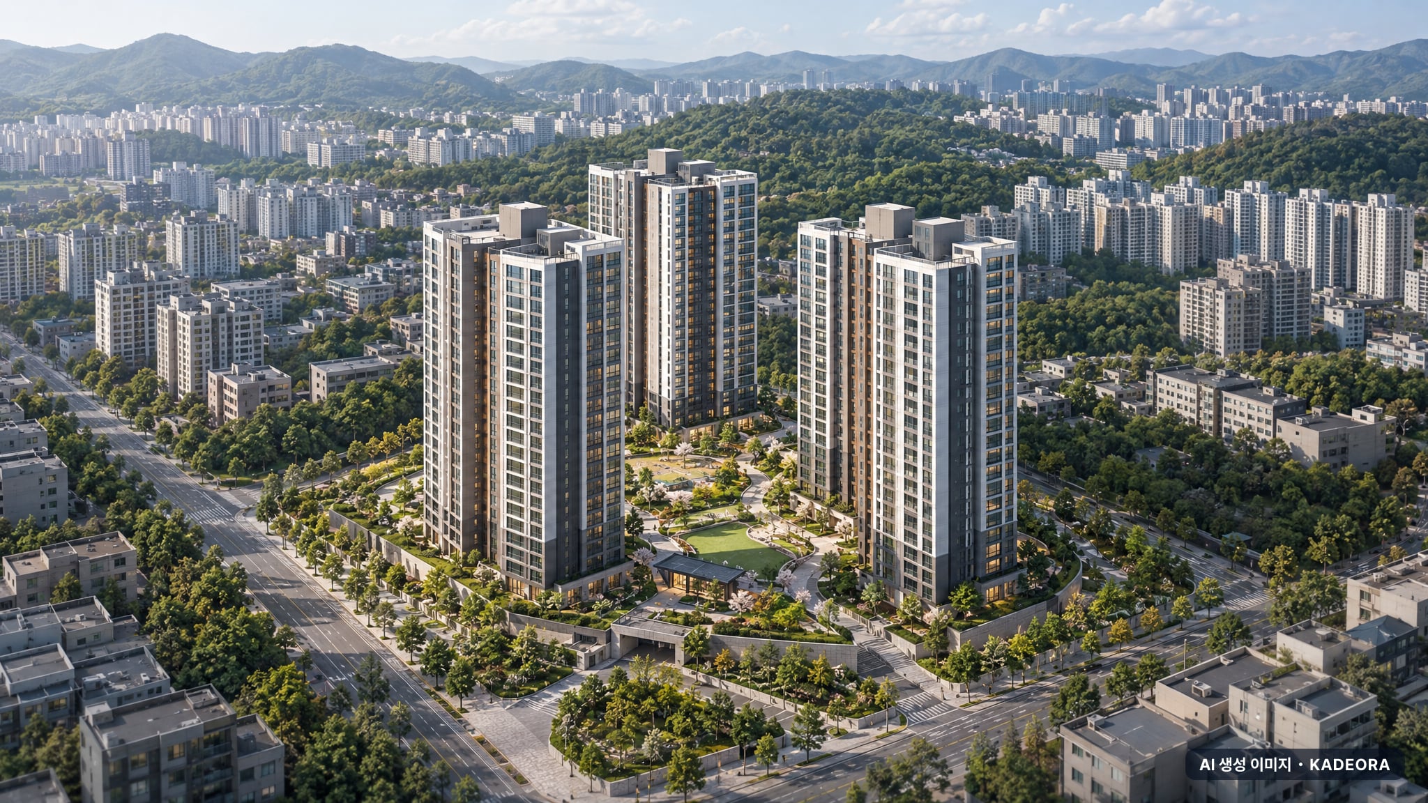 힐스테이트 문수로 센트럴 2단지 단지 전경 AI 상상도(주간 항공) — 남구 301세대