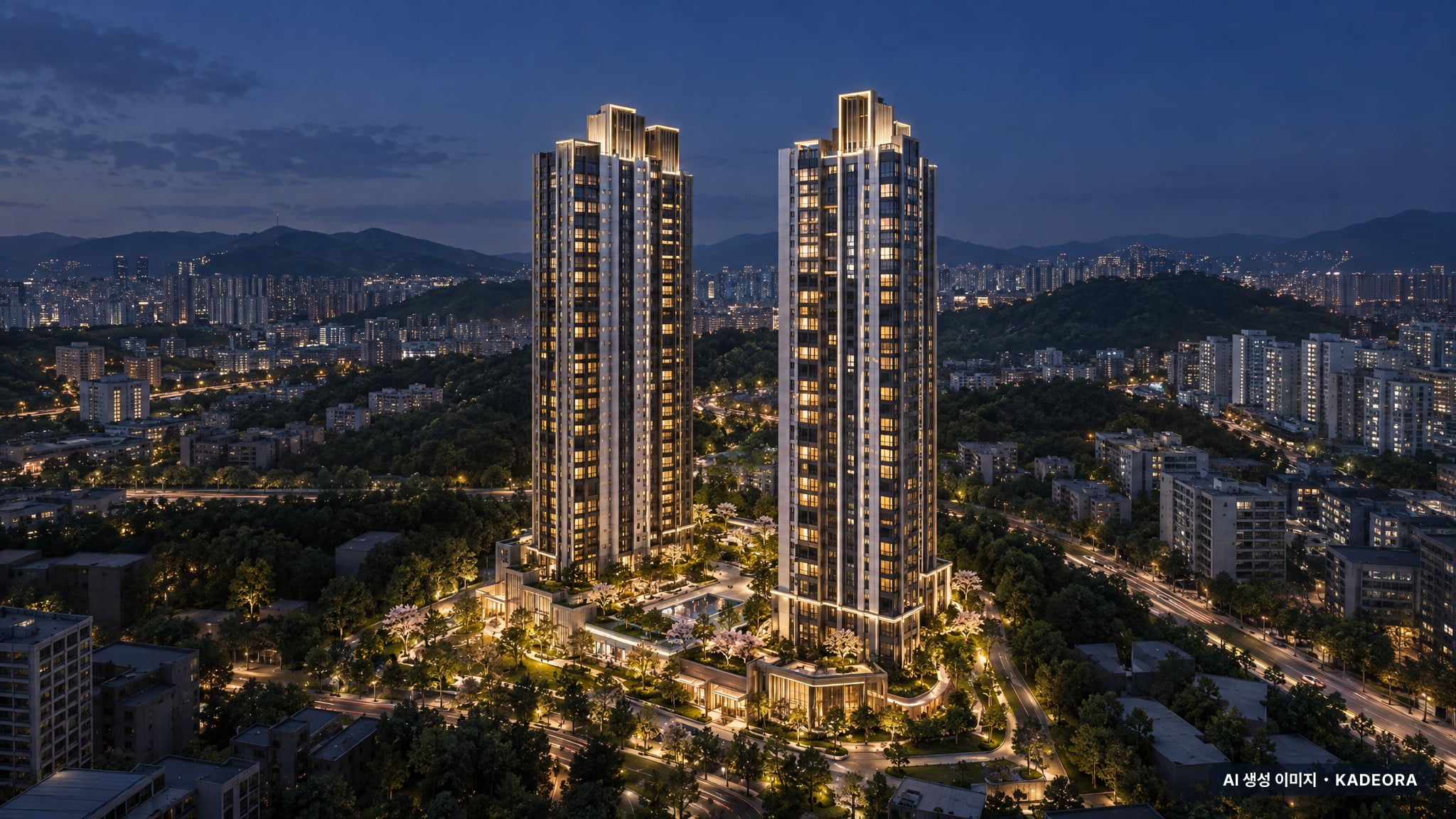 힐스테이트 문수로 센트럴 2단지 단지 전경 AI 상상도(야경) — 울산 남구 착공 301세대