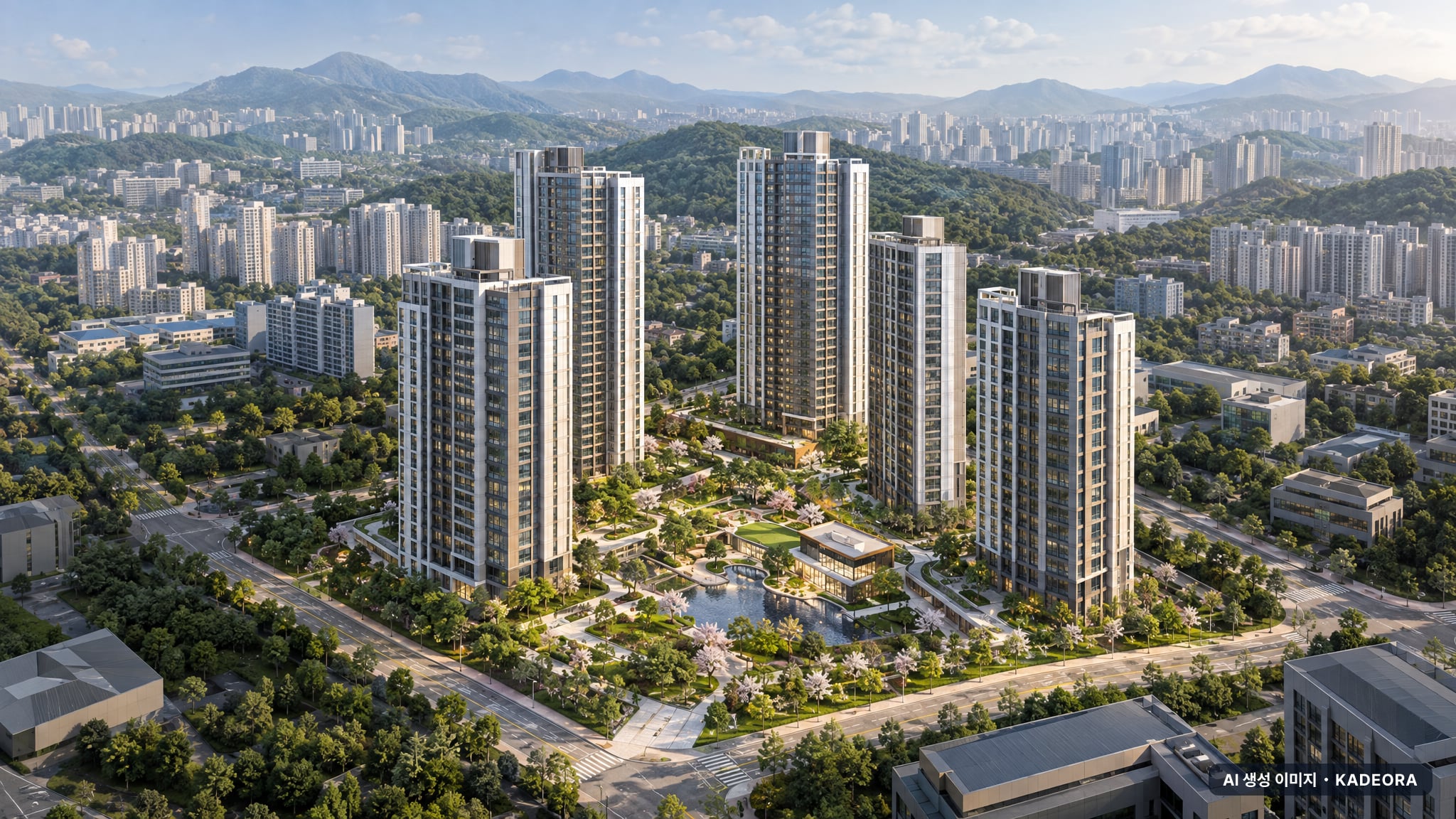 김해진례 C-1블록 공공분양주택 단지 전경 AI 상상도(주간 항공) — 경남 김해시 착공 387세대