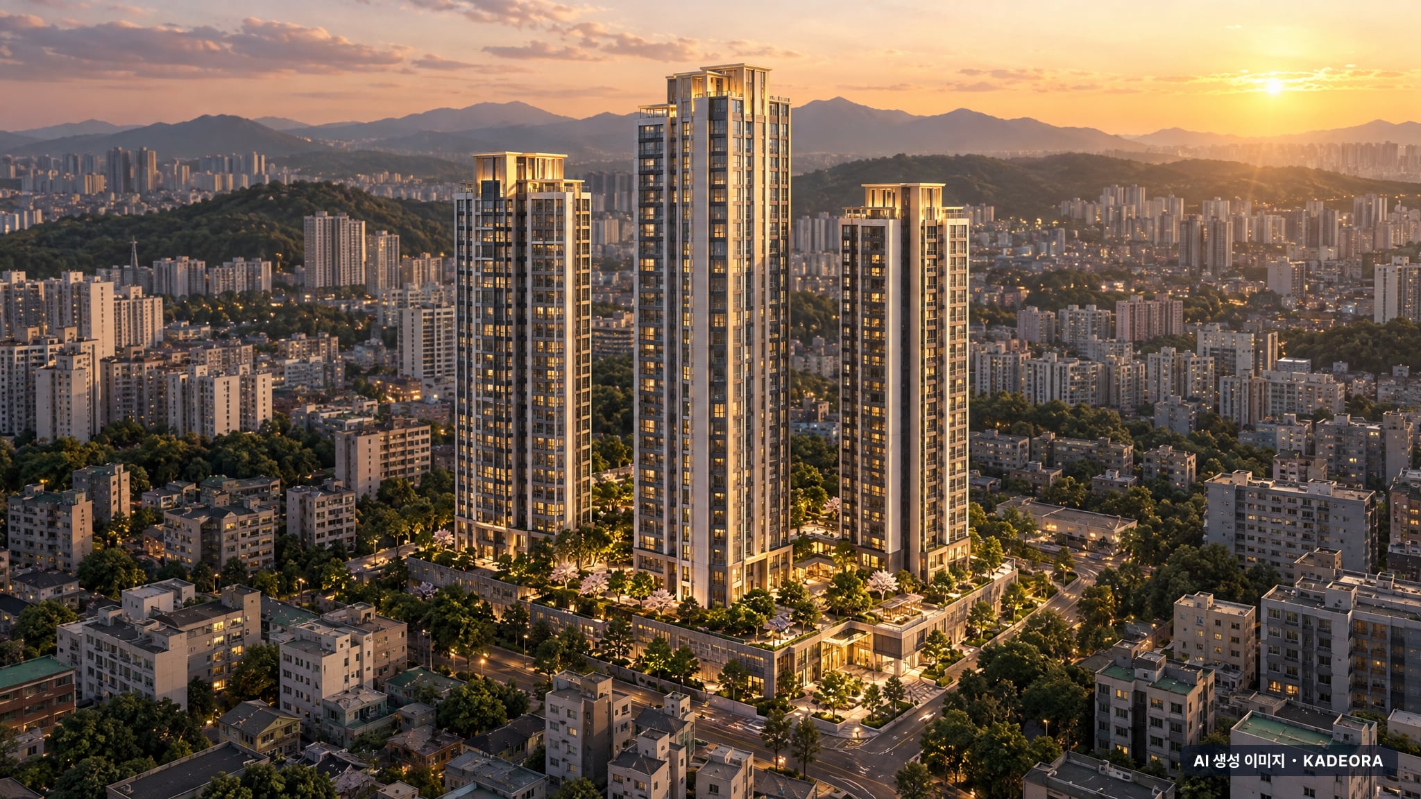 동성하이타운 가로주택정비 조감도 AI 상상도(노을 항공) — 부산 사업시행인가 265세대