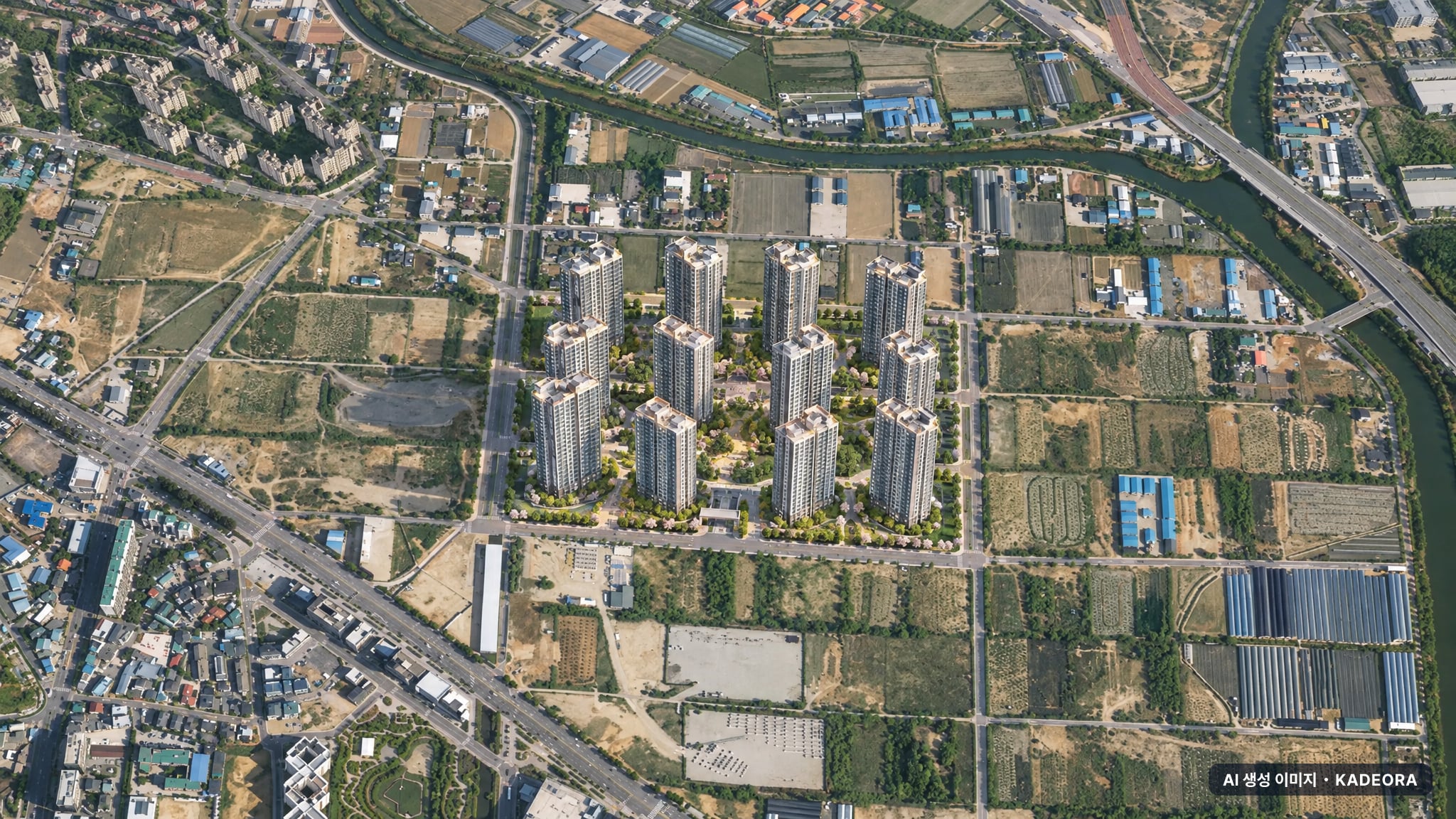 풍무역 푸르지오 더 마크 단지 전경 AI 상상도(주간 항공) — 경기 김포시 착공 1,524세대