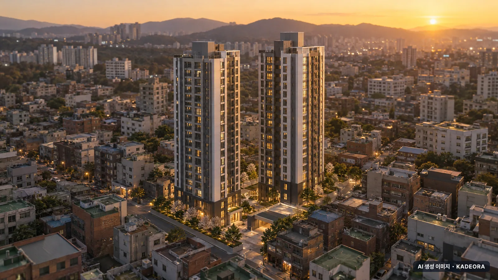 동래사적공원 오네뜨 단지 전경 AI 상상도(저녁) — 동래구 아파트 분양