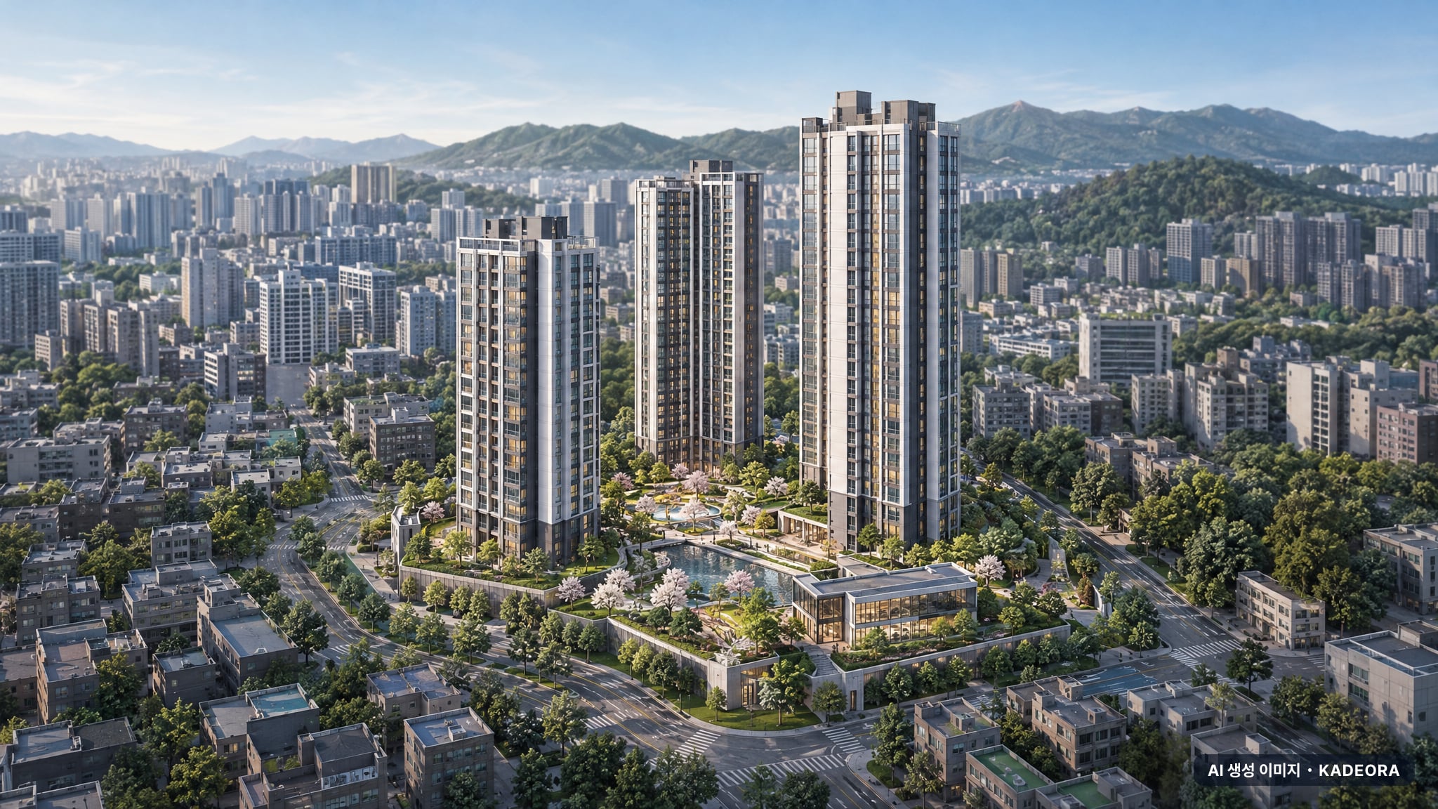 대성주택 소규모재건축 조감도 AI 상상도(주간 항공) — 부산 조합설립 227세대