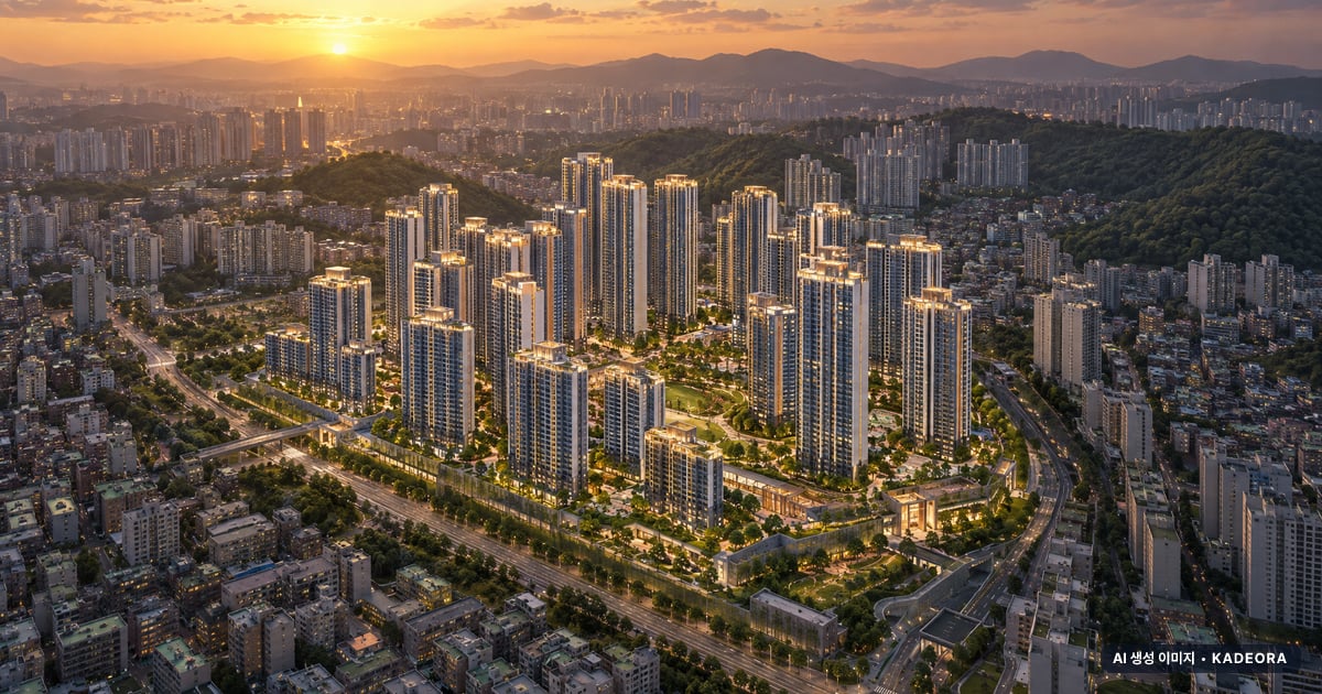 울산 중구 B-04 재개발 총 4,080세대 기준 AI 상상도 — 실제와 다를 수 있음 울산 중구 B-04 재개발 총 4,080세대 기준 AI 상상도(노을 항공) — 실제와 다를 수 있음